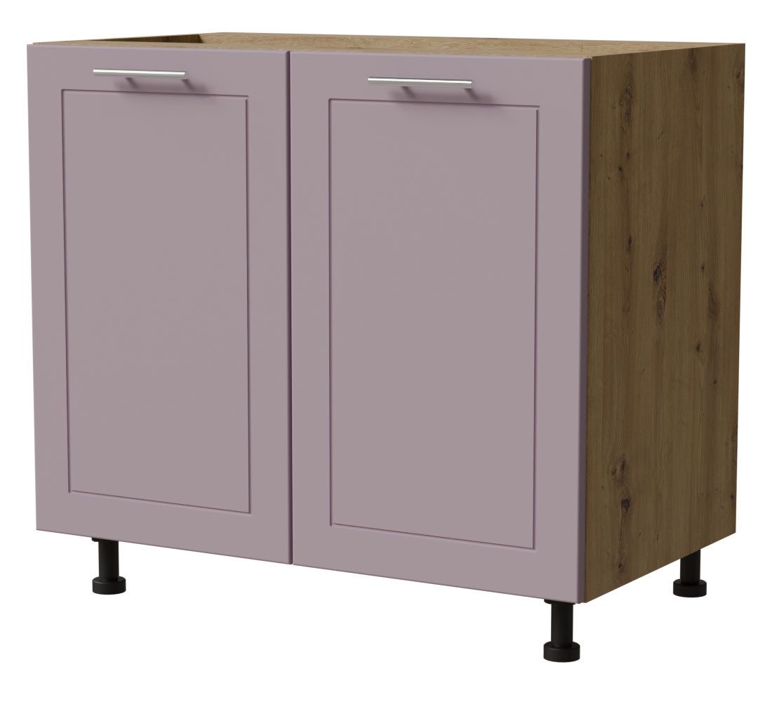 Feldmann-Wohnen Unterschrank Bari (D11/90, 2-türig, 1 Einlegeboden, 1-St., moderne Kassettenoptik, lackierte Fronten, 90x50x82cm) Eiche Artisan / RAL 4009 pastellviolett matt