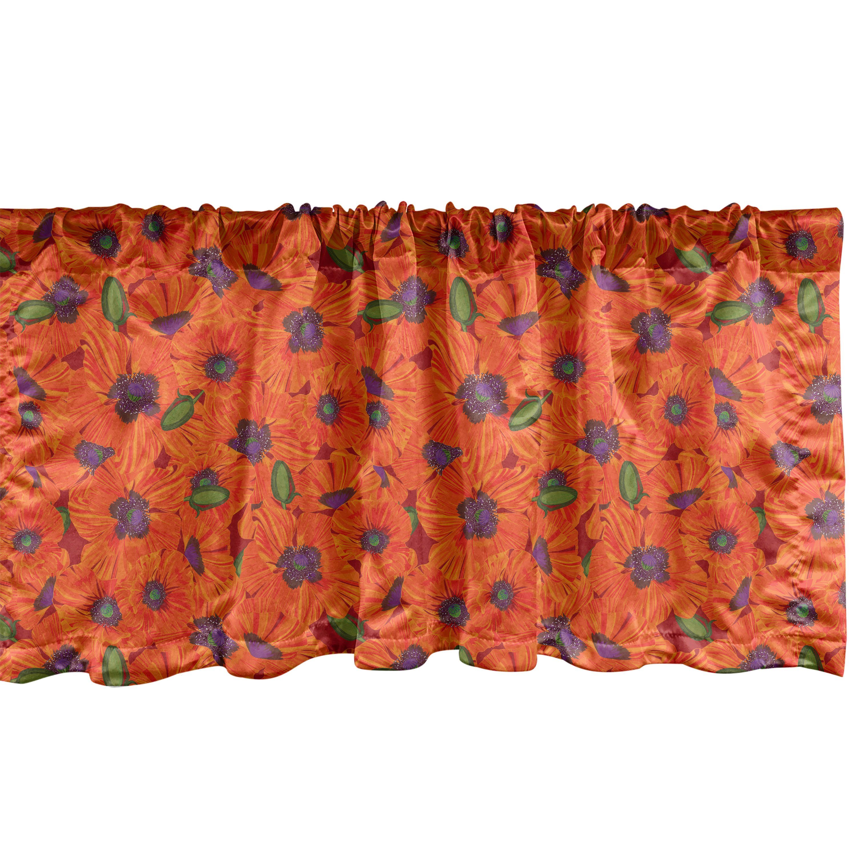 Scheibengardine Vorhang Volant für Küche Schlafzimmer Dekor mit Stangentasche, Abakuhaus, Microfaser, Blumen Leuchtende Töne Mohnblu