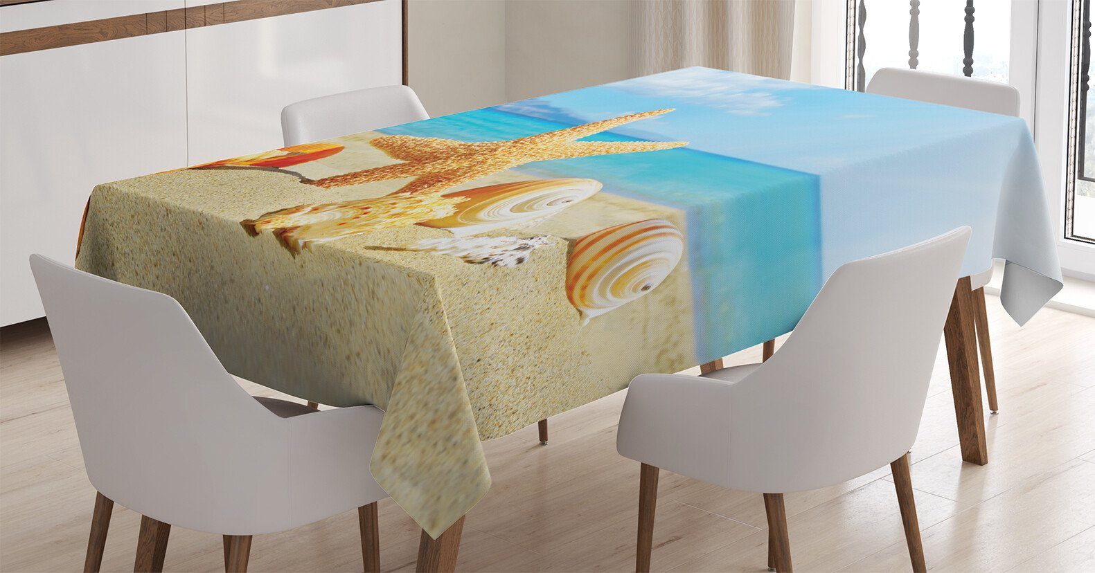 Strand-Sand Tischdecke Für Farbfest Klare Seestern Abakuhaus Außen Farben, Sommer Waschbar geeignet den mit Bereich