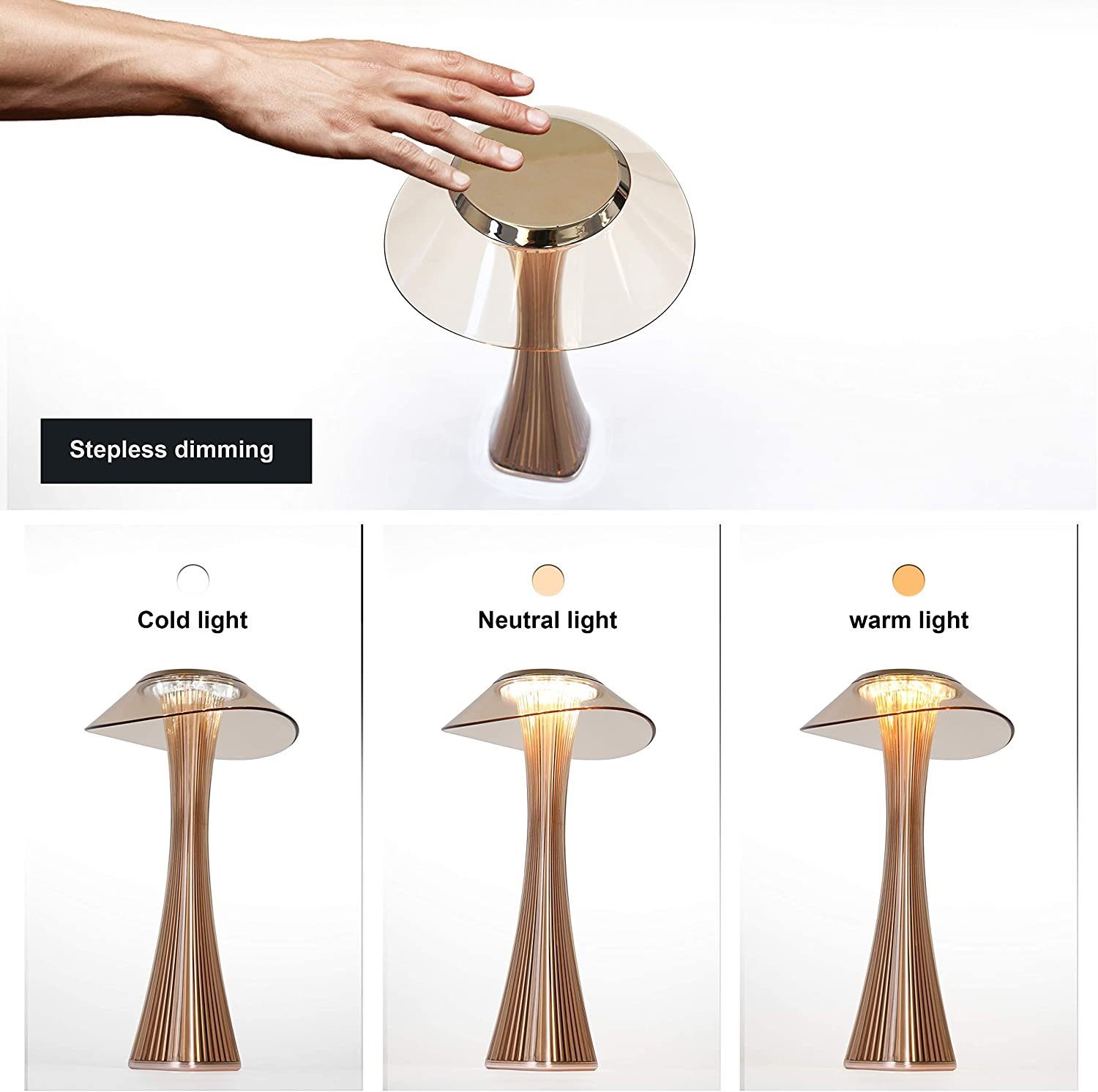 integriert fest Helligkeitsstufen, Nachtlicht Tischleuchte Rosegold Dimmbar in Nachttischlampe LED 3 ZMH