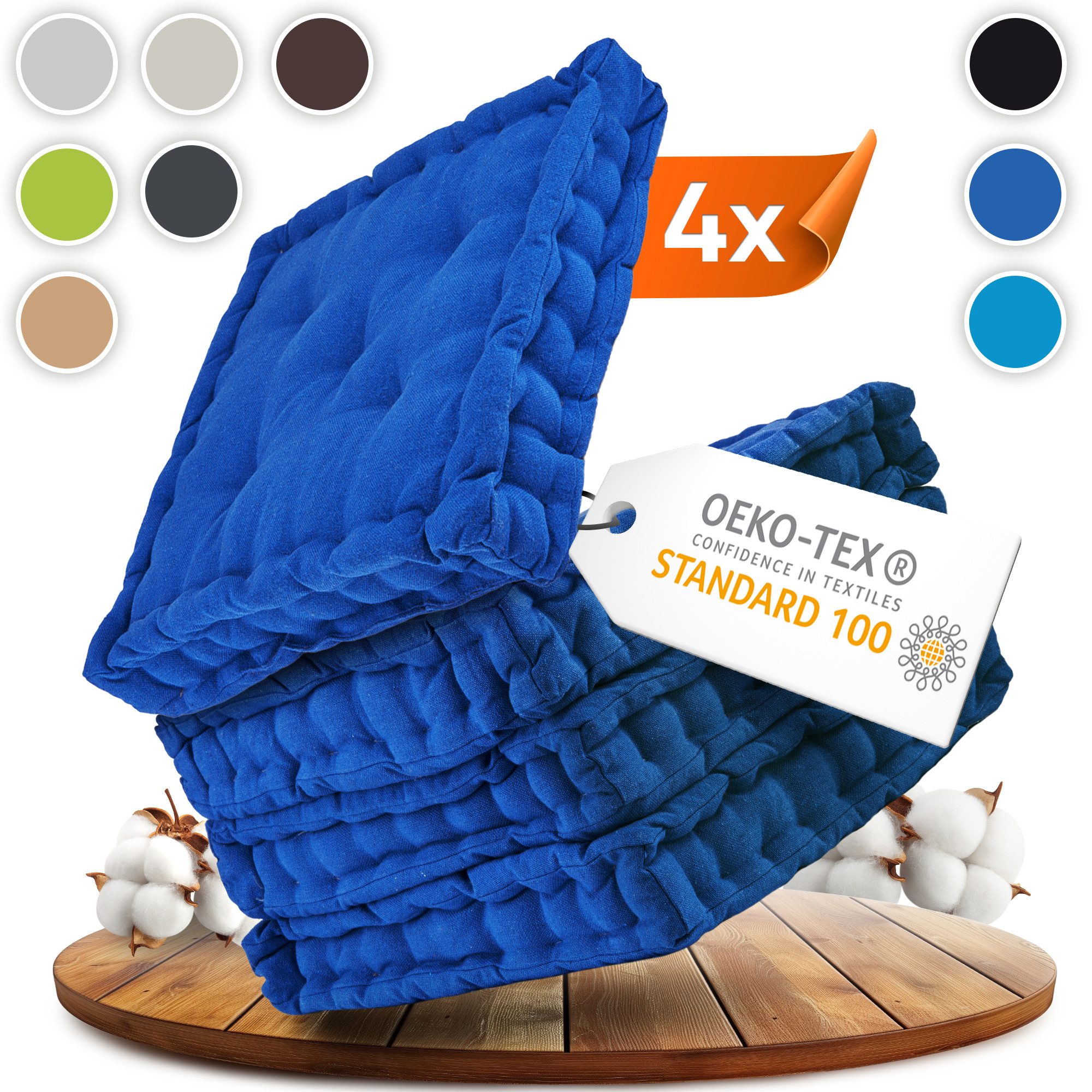 Gräfenstayn Подушки 4er Set 40x40 cm mit 8 cm Polsterung aus 100 % Baumwolle -, robustes Подушки für Indoor & Outdoor, bequemes Bodenkissen