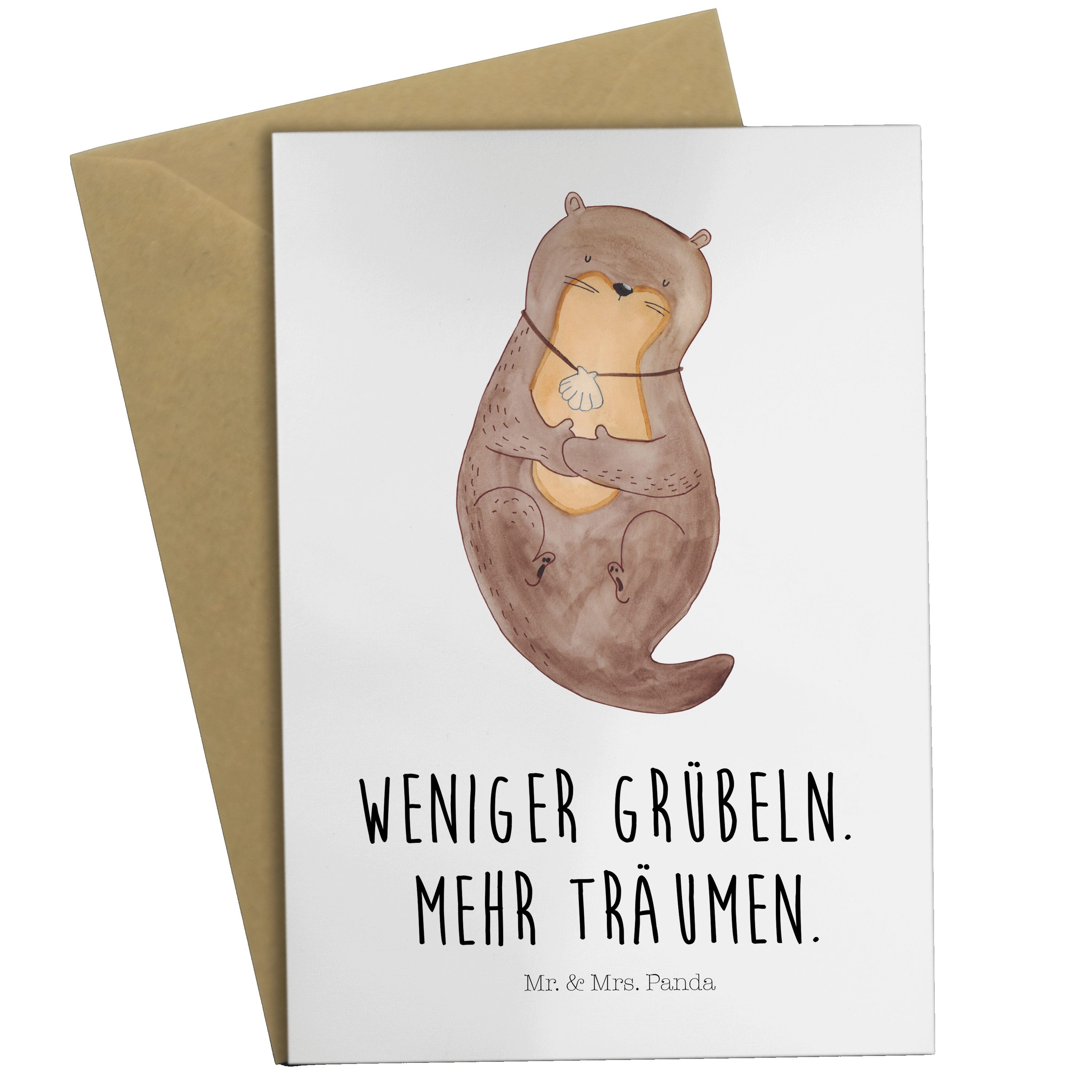 Mr. & Mrs. Panda Grußkarte Otter mit Muschelmedaillon - Weiß - Geschenk, Klappkarte, niedlich, g