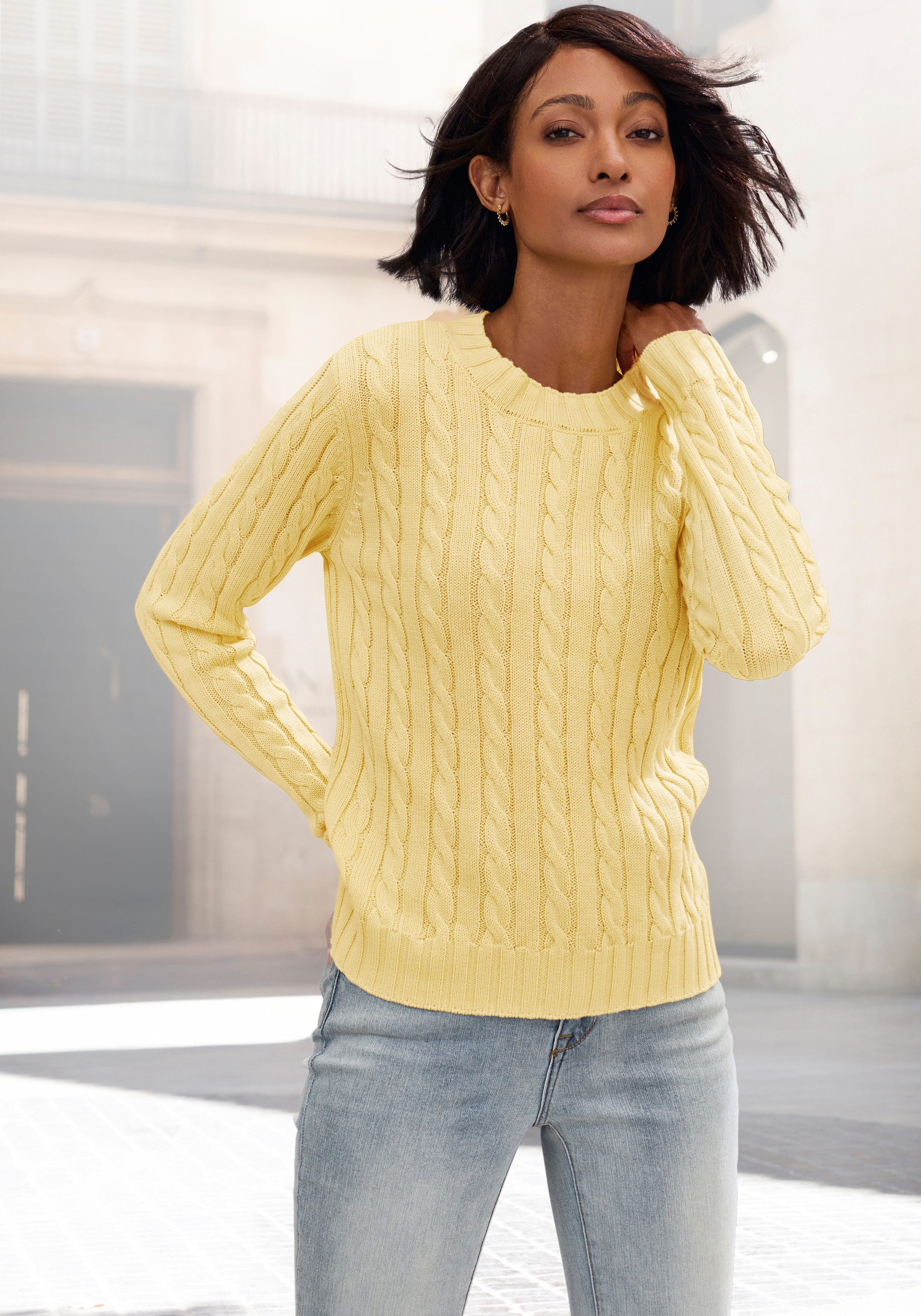 LASCANA Rundhalspullover mit Zopfstrickmuster, gemütlicher Strickpullover, klassisch