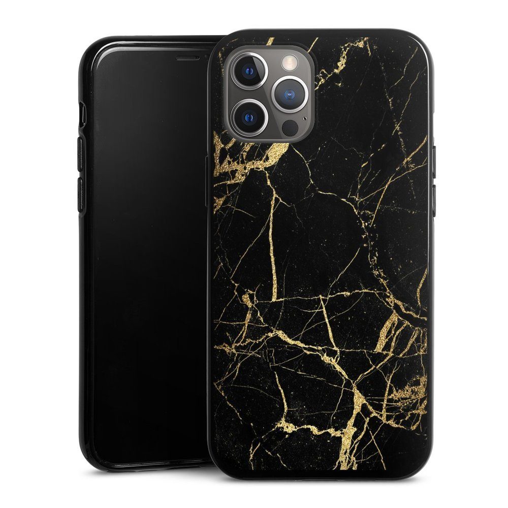 DeinDesign Handyhülle Marmor schwarz Muster BlackGoldMarble Look, Apple iPhone  12 Pro Max Silikon Hülle Bumper Case Handy Schutzhülle