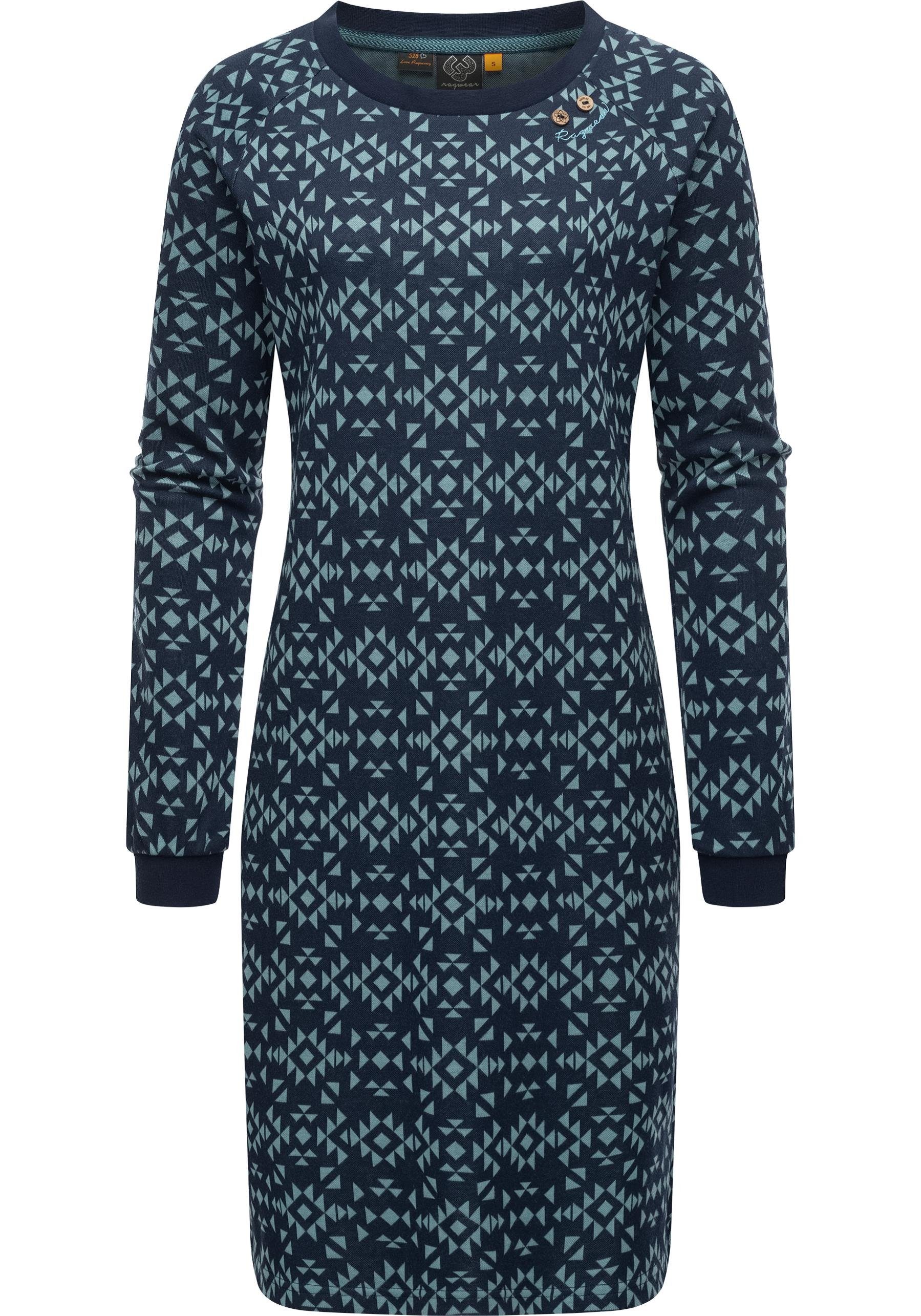 für den Sweatkleid stylisches Ragwear navy Dassa Langarmkleid Winter Aztec