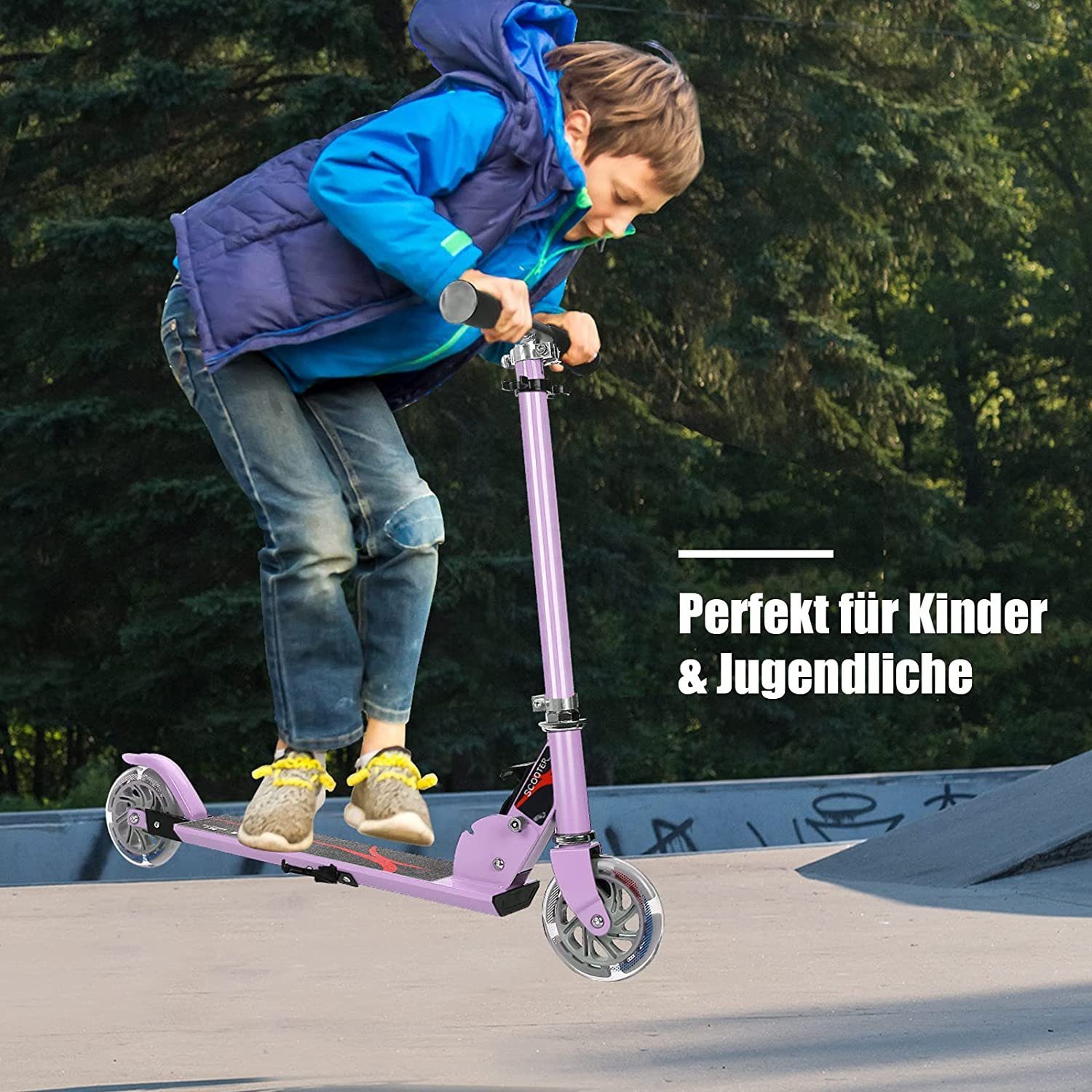 COSTWAY Scooter Kinder Cityroller, Aluminium, höhenverstellbar, klappbar, mit 2 LED Räder