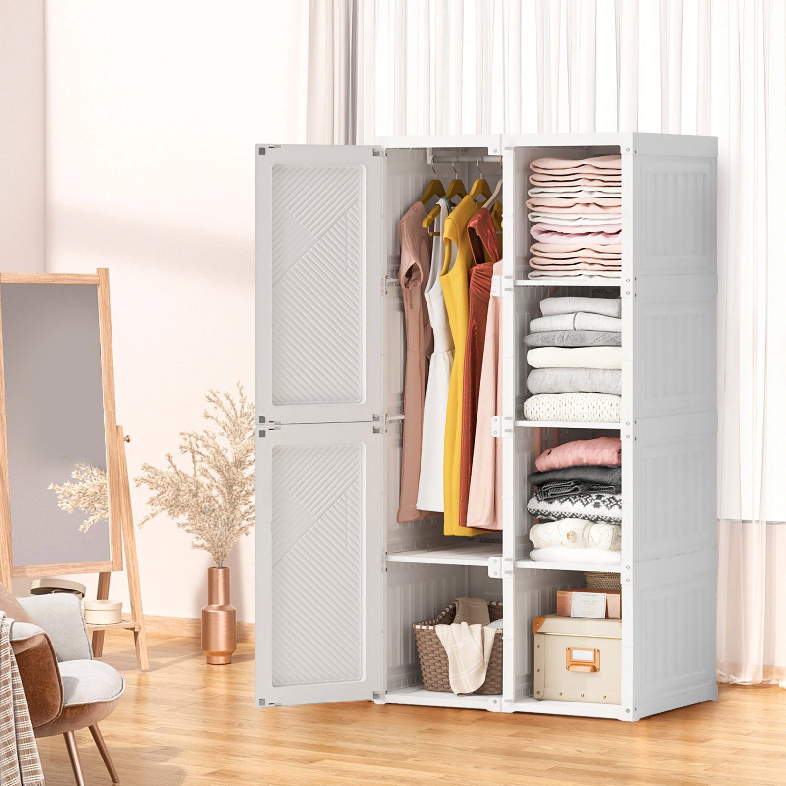 SEEZSSA Drehtürenschrank Kleiderschrank 6 Türen, 8 Fächer, 1 Aufhängung, Kl günstig online kaufen
