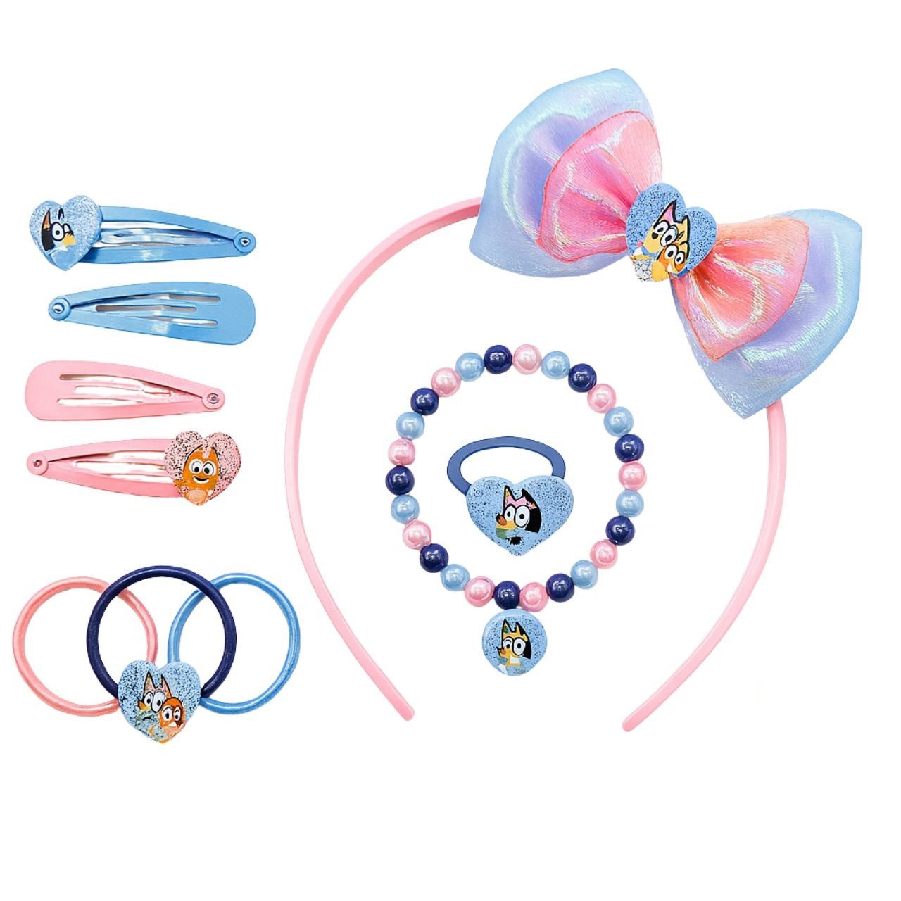 Bluey Haarstyling-Set Haarschmuck-Set mit Schleife, Spangen und Armband für Mädchen