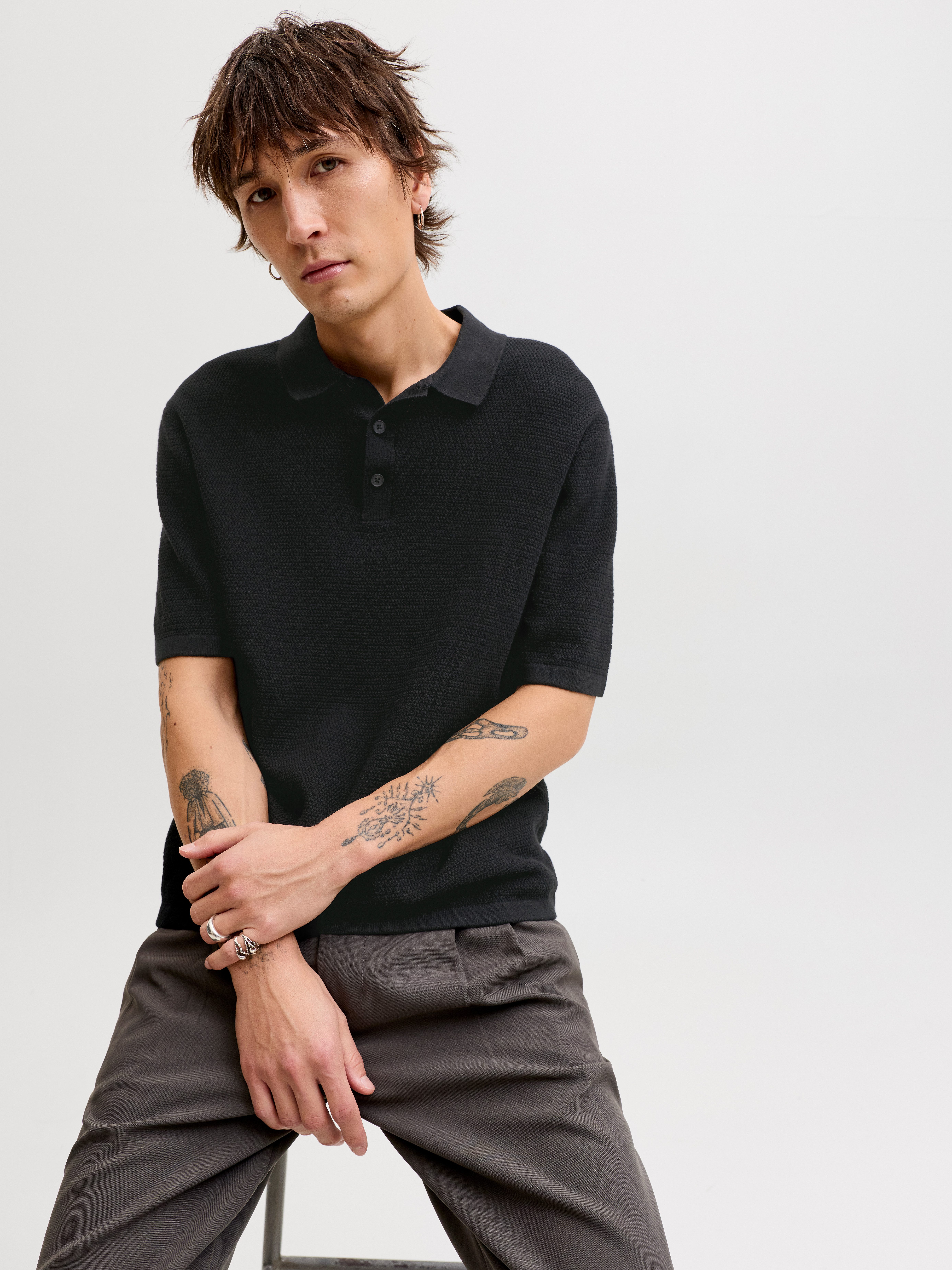 Jack & Jones Kurzarmpullover JJEGEORGE KNIT POLO SS SN mit Polo Kragen
