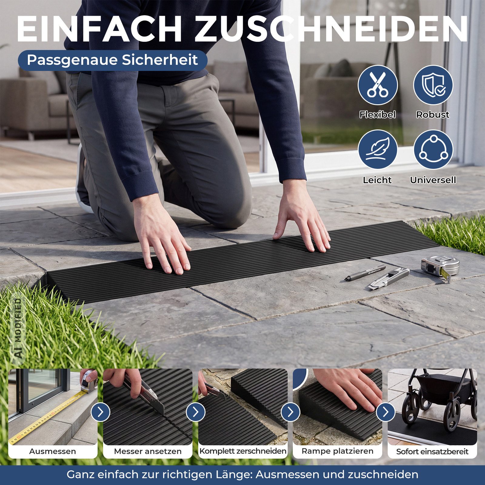 Kingpower Auffahrrampe Türschwellenrampe Rollstuhl Schwellenrampe Gummi Rampe Bordstein 25 mm – Bild 4 von 5