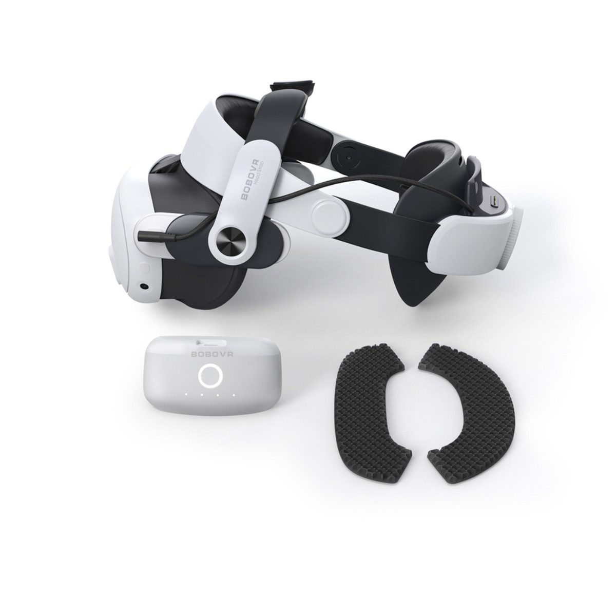 BOBOVR VR Brillen-Halterung M3 Pro, (Kopfband mit B2 Akku, USB-C Kabel und 2 Silikonpads, Magnetischer 5200 mAh Zusatzakku für Meta Quest 3)