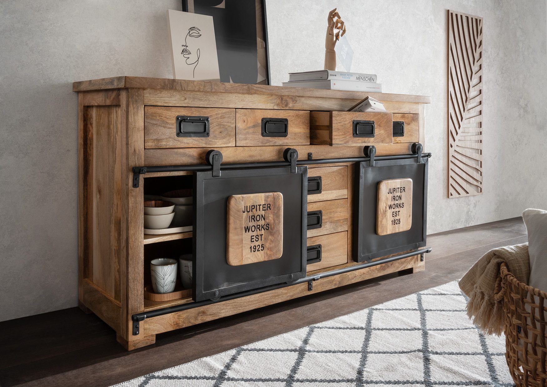 More2Home Sideboard MARK Nr.1-MT, Mango massiv/Metall schwarz, 150 cm