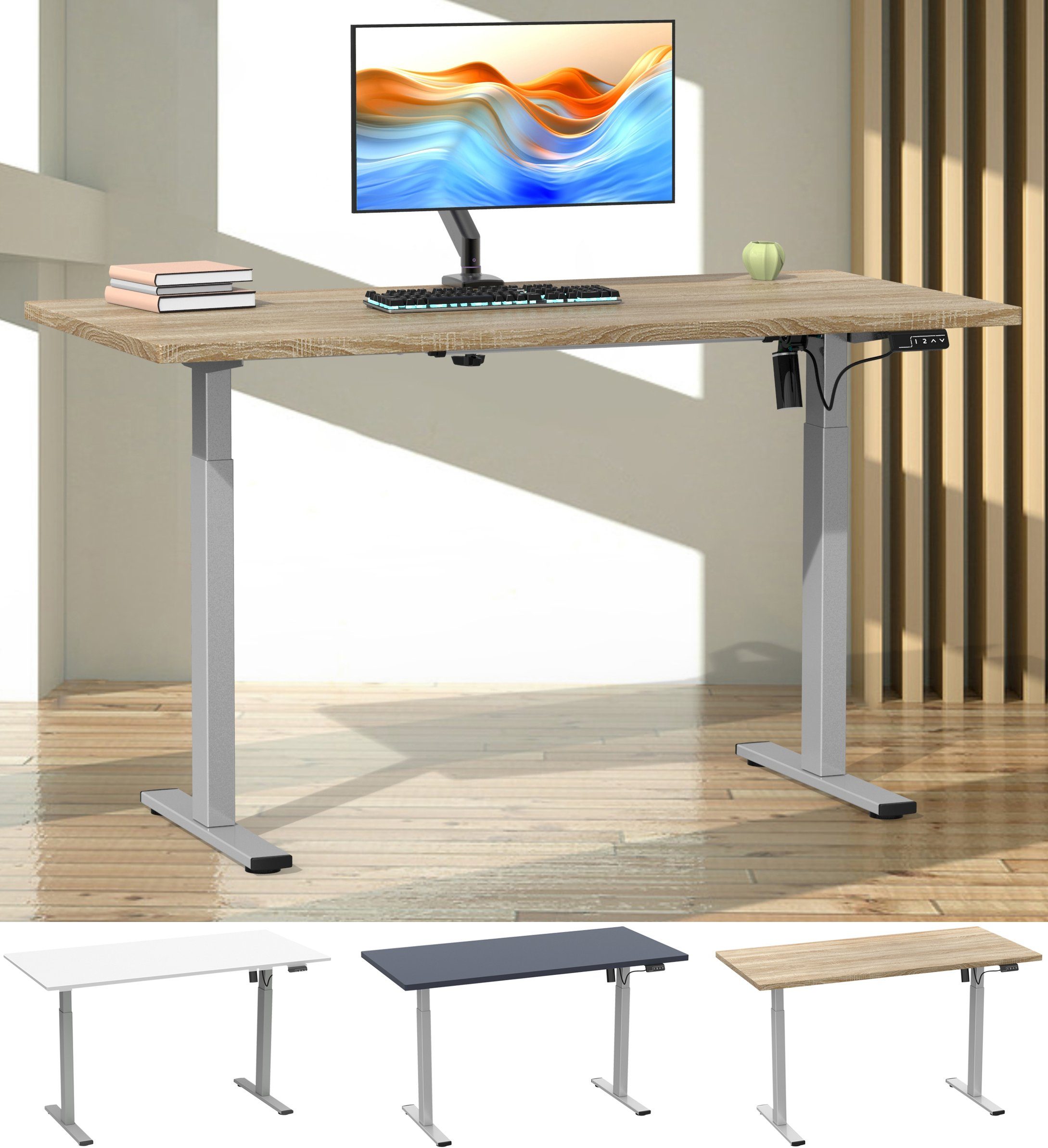 VCM Schreibtisch Höhenverstellbarer Schreibtisch Lona 140x50 si Weiß
