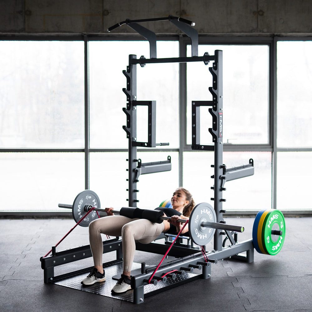 HMS Kraftstation Multifunktionelle Power-Rack Fitnessmaschine, (Spar-Set, Höhenverstellung), Plattform, Rack, Klimmzug- und Dipstation