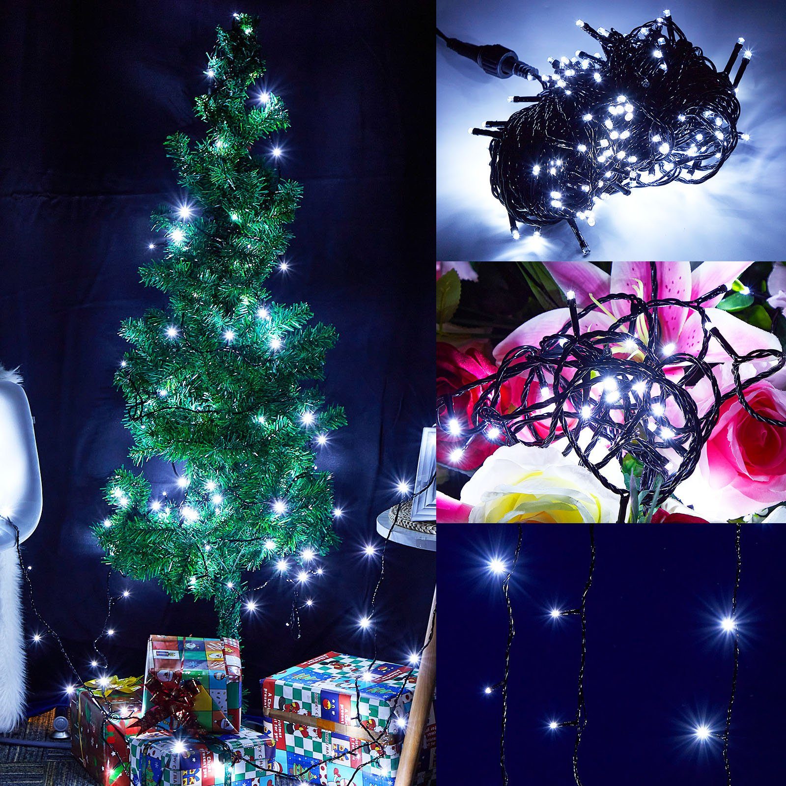Rosnek LED-Baummantel 20m LED Lichterkette Weiß Außen for Weihnachten Party 156-flammig Innen Garten Baum