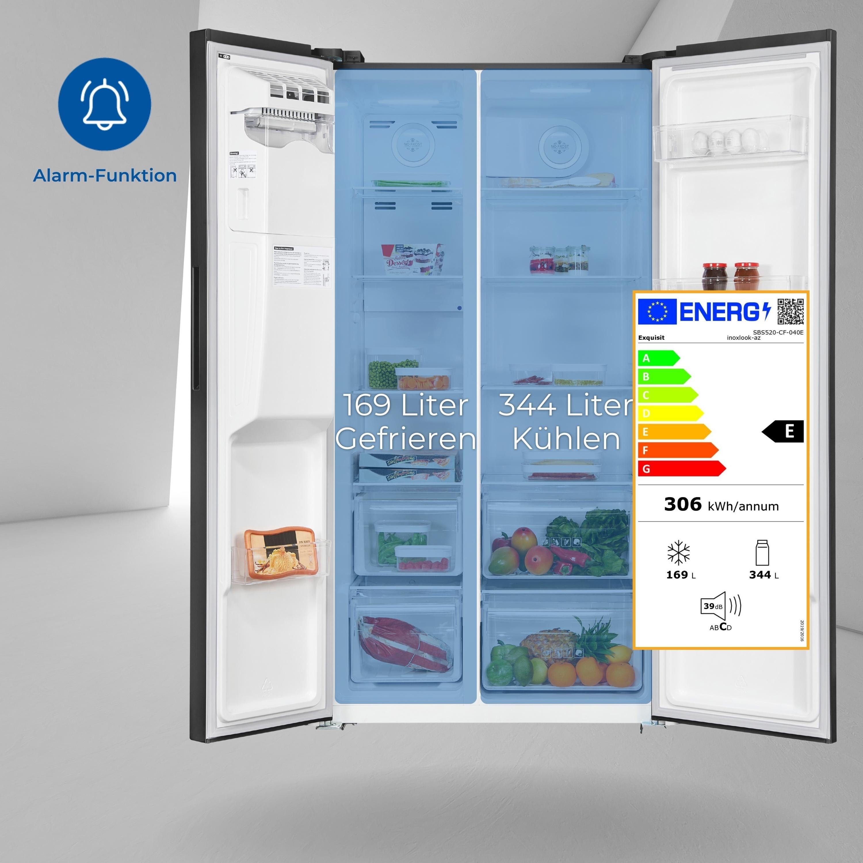 exquisit Side-by-Side SBS520-CF-040E, 177.5 cm hoch, 91 cm breit,  Festwasseranschluss, NoFrost, Inverter Kompressor