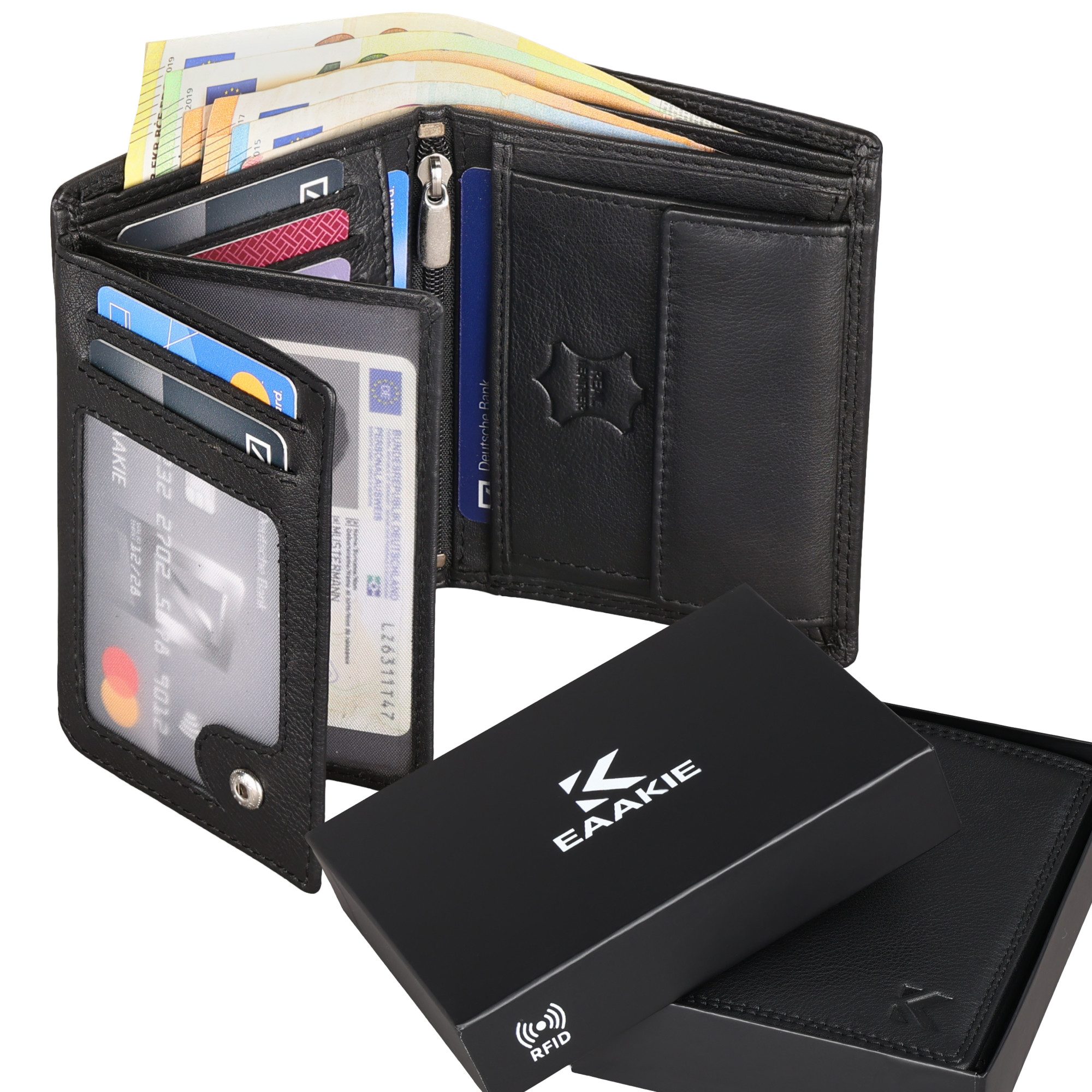 EAAKIE Geldbörse RFID echt Leder Portemonnaie Geldbörse Herren Rindleder, RFID Schutz