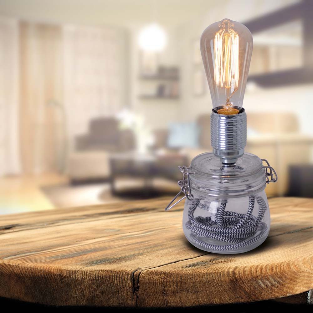 näve Tischleuchte, Leuchtmittel nicht inklusive, Beistellleuchte Tischlampe Nachttischleuchte Einmachglas klar Fassung