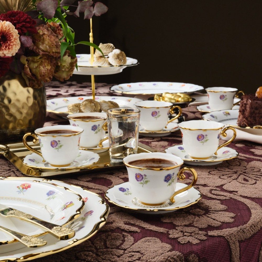 Karaca Kaffeeservice Karaca Royal Bone Diana Kaffeetassenset für 6 Personen, 90 ml