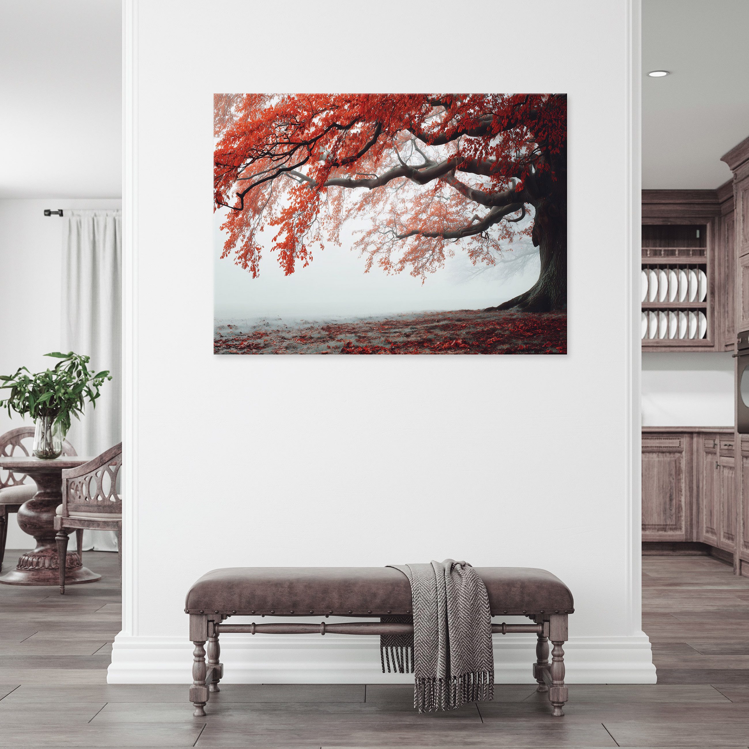 Wallarena Leinwandbild Baum Nebel - Orange - Modern - Wohnzimmer, Baum, 40x30x2cm – Bild 2 von 5