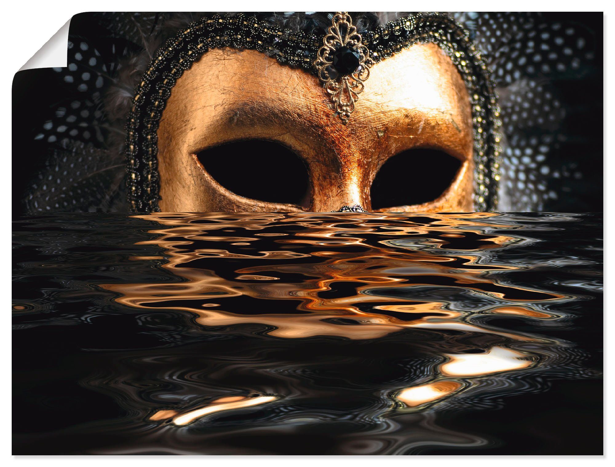 Poster St), Karneval Blattgold, Größen oder versch. Alubild, Artland Venezianische Wandbild Wandaufkleber (1 Maske als in mit Leinwandbild,