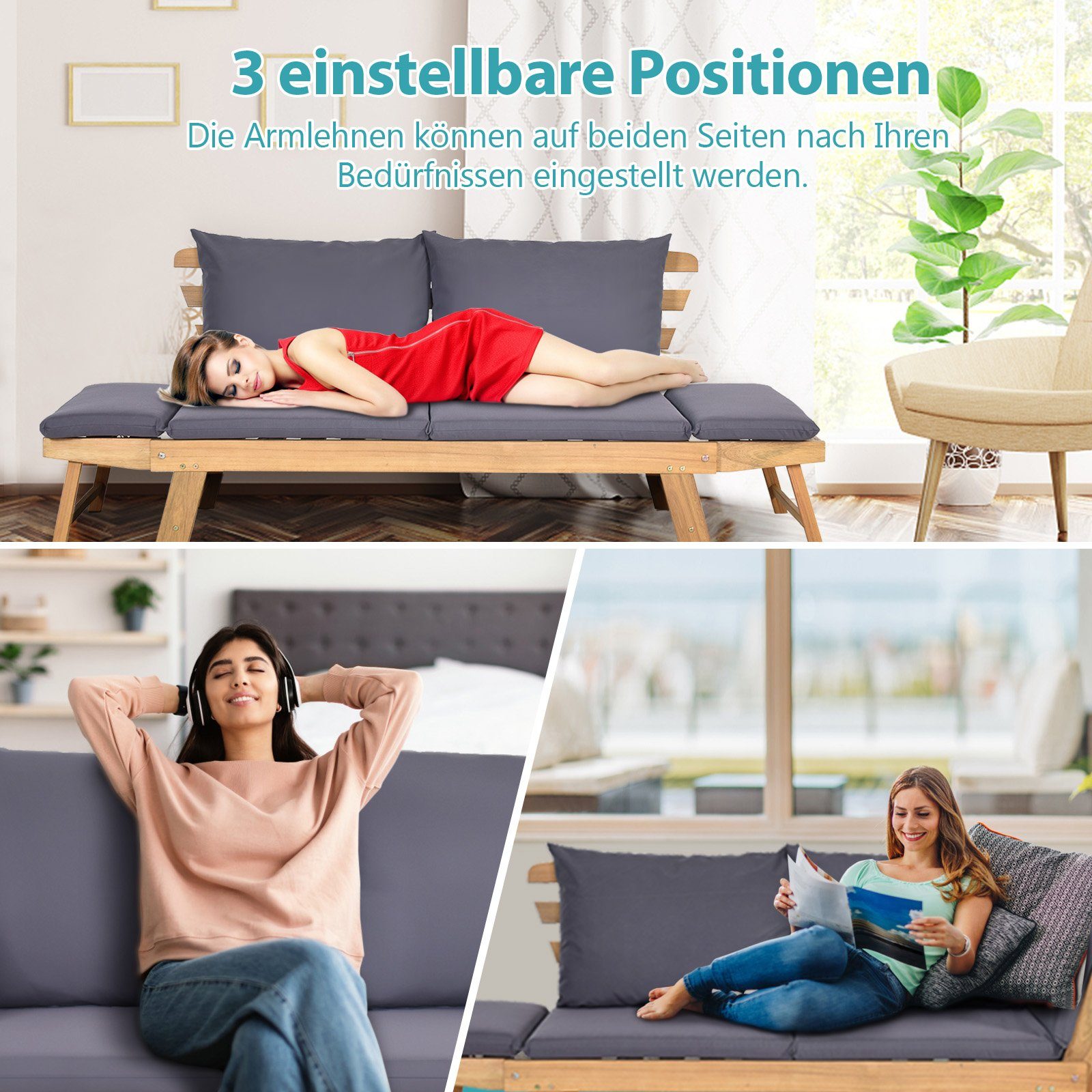 COSTWAY Gartenbank 4-in-1 XXL, mit Liegefunktion, günstig online kaufen