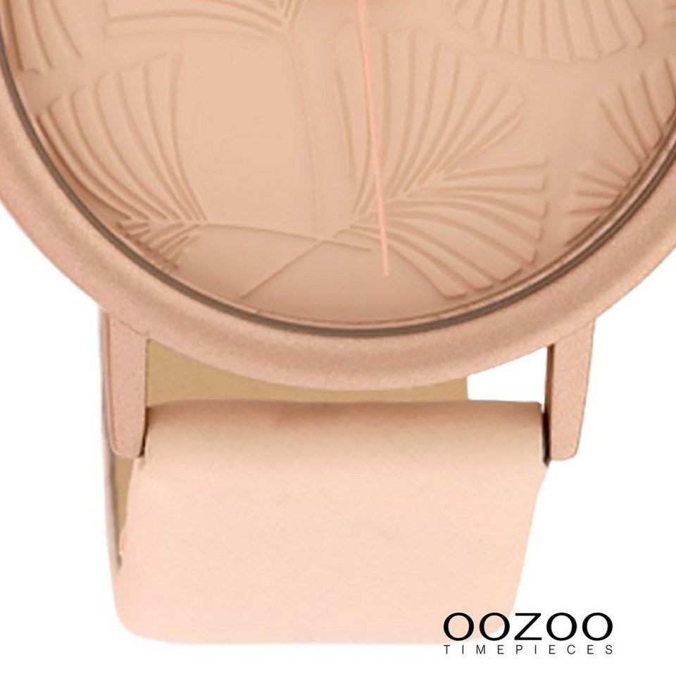 OOZOO groß rosa, (ca. Armbanduhr Damenuhr Oozoo Lederarmband Fashion rosa, 42mm), rund, Quarzuhr Damen