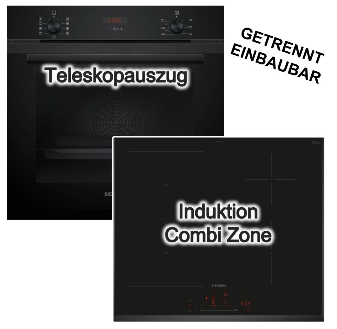 SIEMENS Backofen-Set Hydrolyse Teleskopauszug + Induktionskochfeld Combi-Zone autark 60 cm