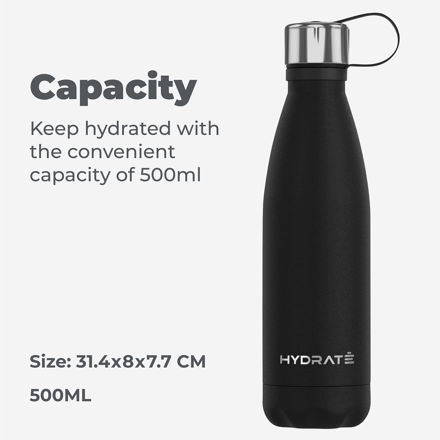 Wasserflasche Bottles Schwarz Isolierte Hydrate Schwarz 500ml - BPA Karbon Edelstahl Edelstahl Ruß - Isolierflasche Frei, 500ml
