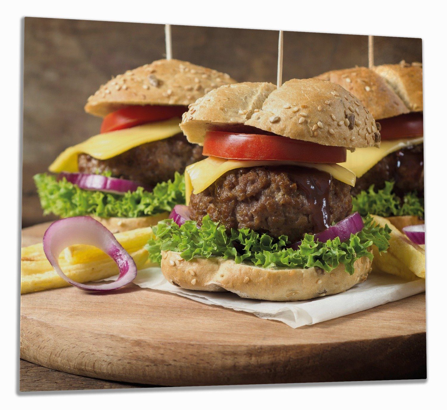 auf Noppen), inkl. 1 (Glasplatte, Burger tlg., Herd-Abdeckplatte Größen Saftige Holzbrett, verschiedene Wallario ESG-Sicherheitsglas, 5mm