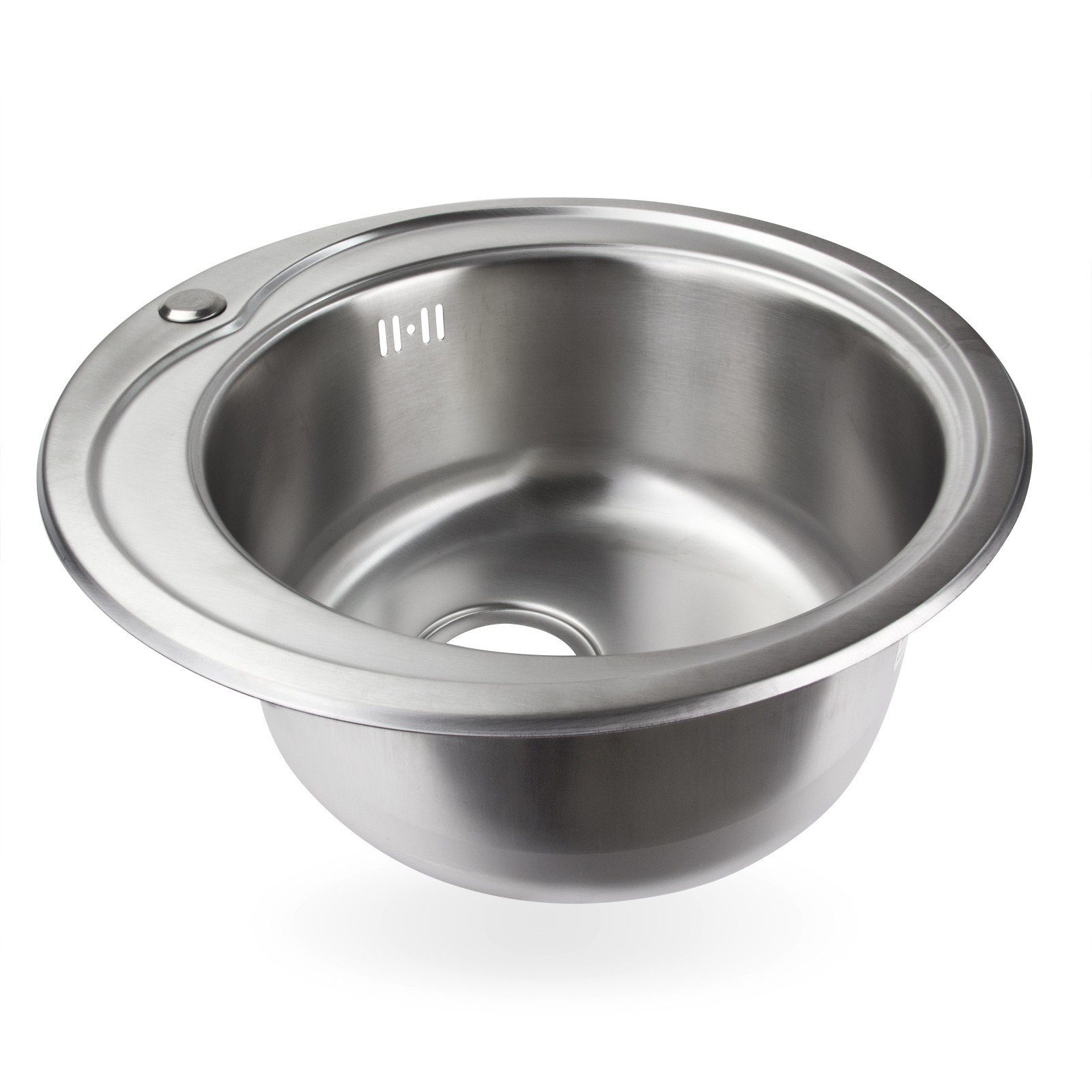 Stabilo Sanitär Edelstahlspüle Einbauspülbecken Chrom rund aus Edelstahl mit Ablauf-Stopp, 49/49 cm, (Komplett-Set, komplettem Siphon inkl. Befestigungsmaterial), mit Siphon