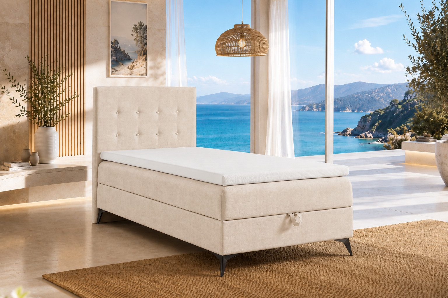 Best for Home Boxspringbett K15 Single SLIM mit Bettkasten & Bonellfederkern, Topper H3 (70x200 80x200 90x200 100x200 cm), mit oder ohne Topper, Flexible Liefermöglichkeiten, Handwerksqualität