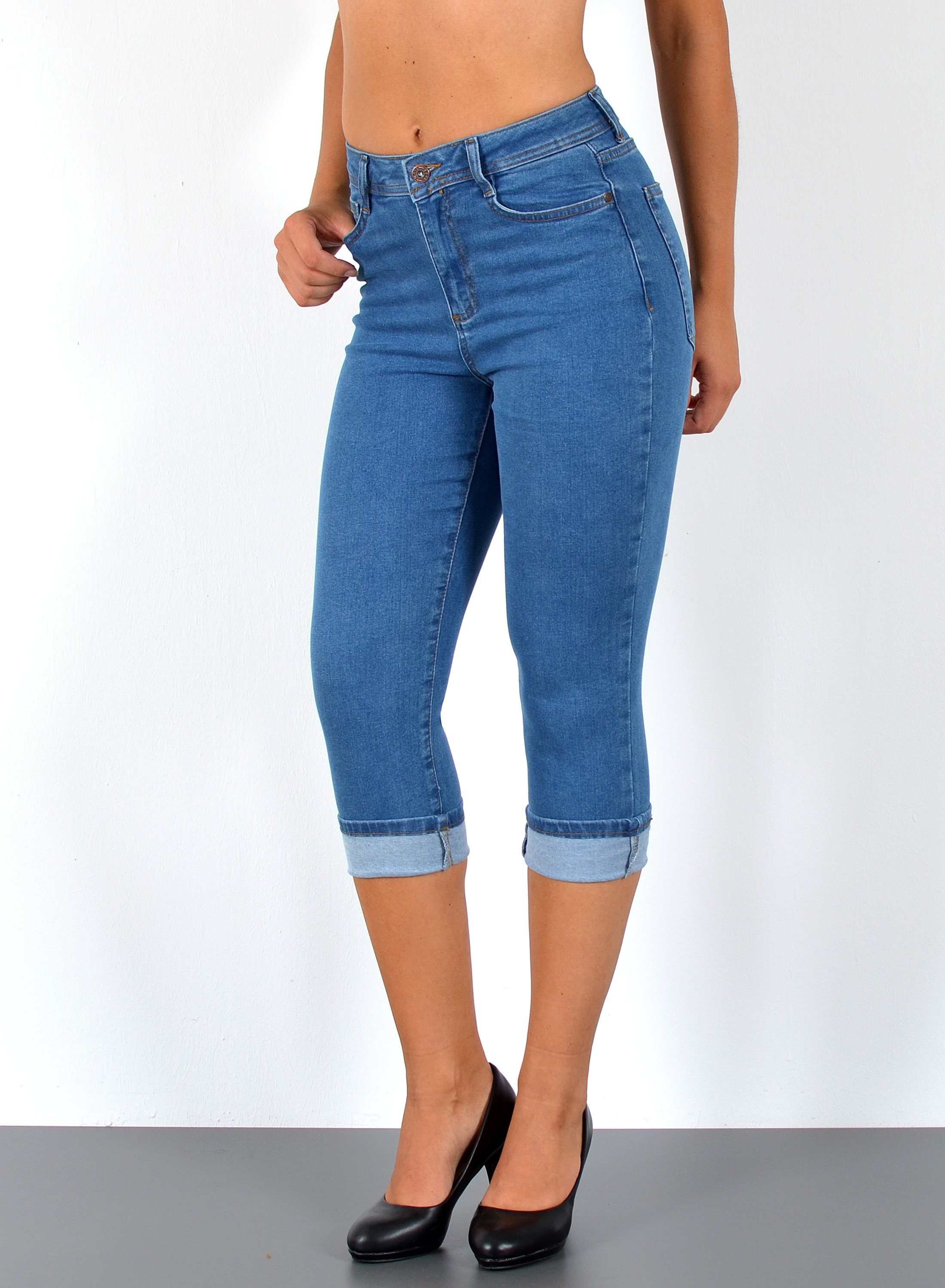 Caprijeans Sommer Hose Damen Capri Jeans High Waist kurze Jeans bis Übergröße C21
