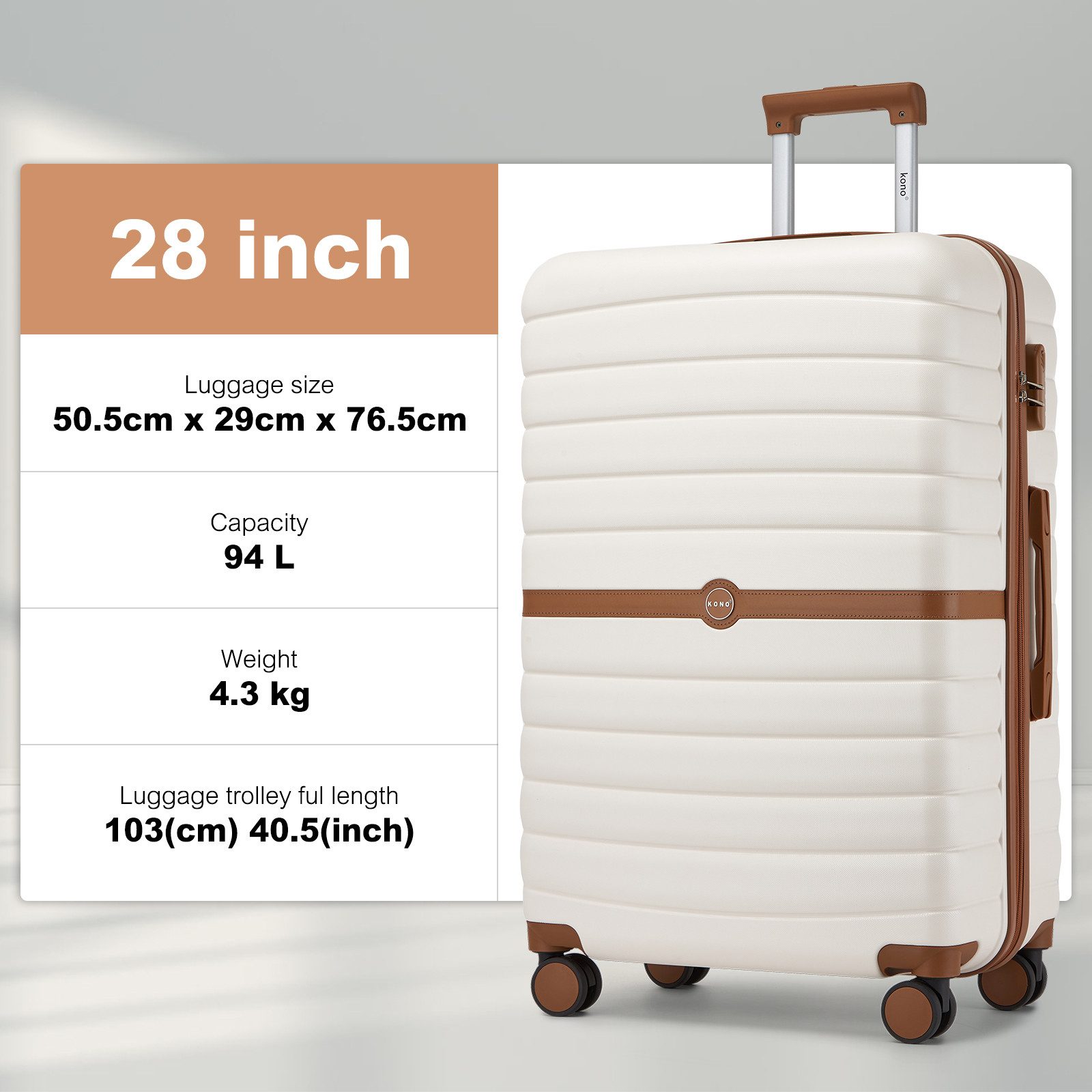KONO Trolleyset ABS+PC Hartschalen-Trolley (55/66,5/76,5 cm) + Laptop-Rucksack (41 cm) – Bild 2 von 5