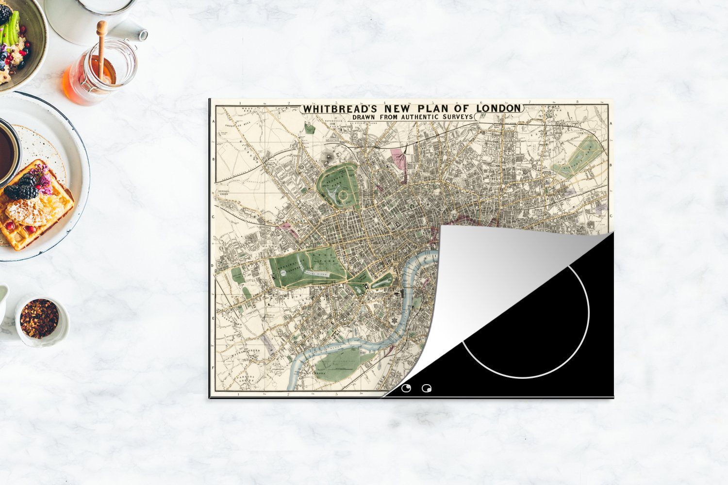 MuchoWow Herdblende-/Abdeckplatte Stadtplan - London Arbeitsfläche (1 Vintage, Mobile tlg), nutzbar, 70x52 Vinyl, Ceranfeldabdeckung cm, 