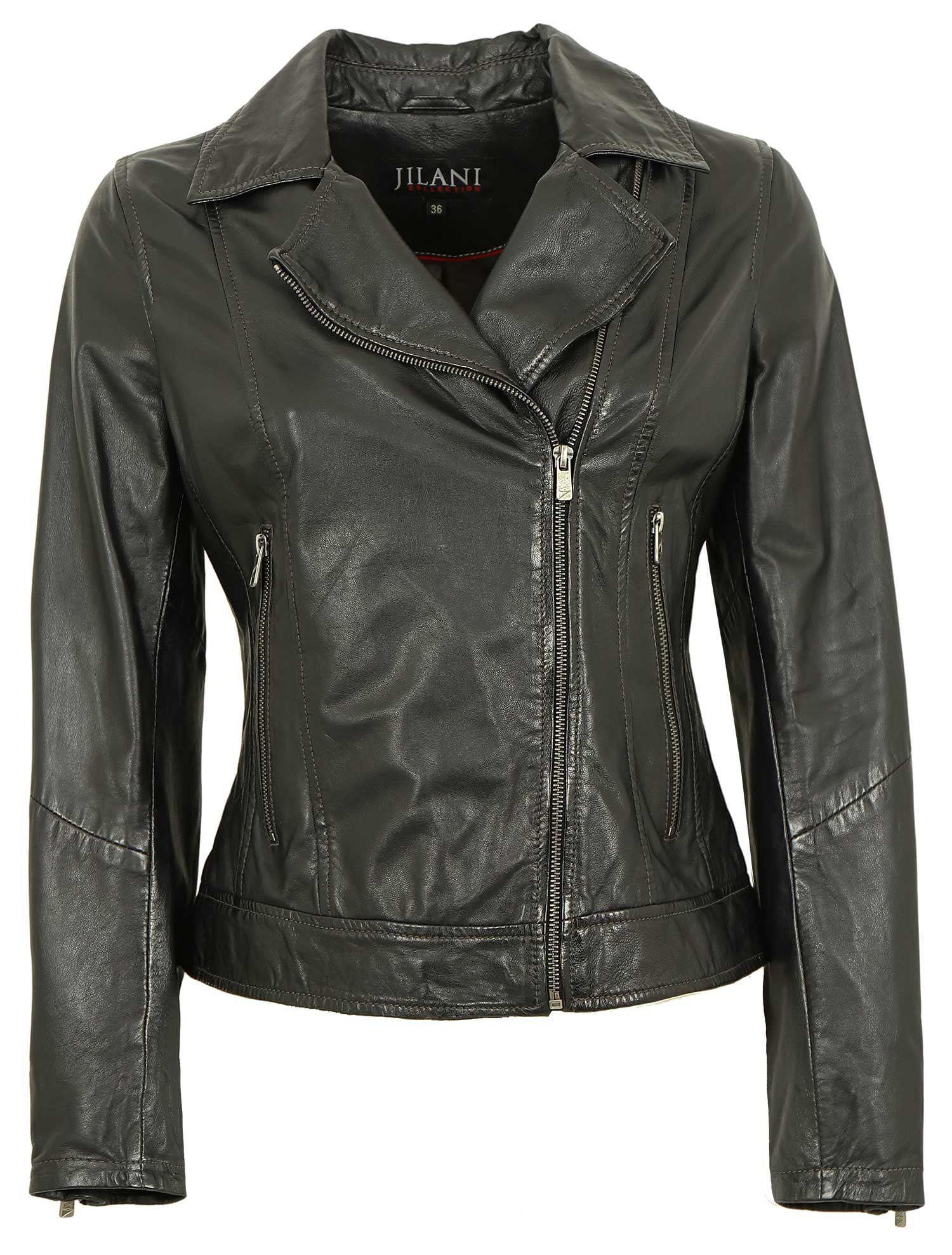 Jilani Lederjacke Jilani - Damen Lederjacke Biker Lammnappa schwarz günstig online kaufen