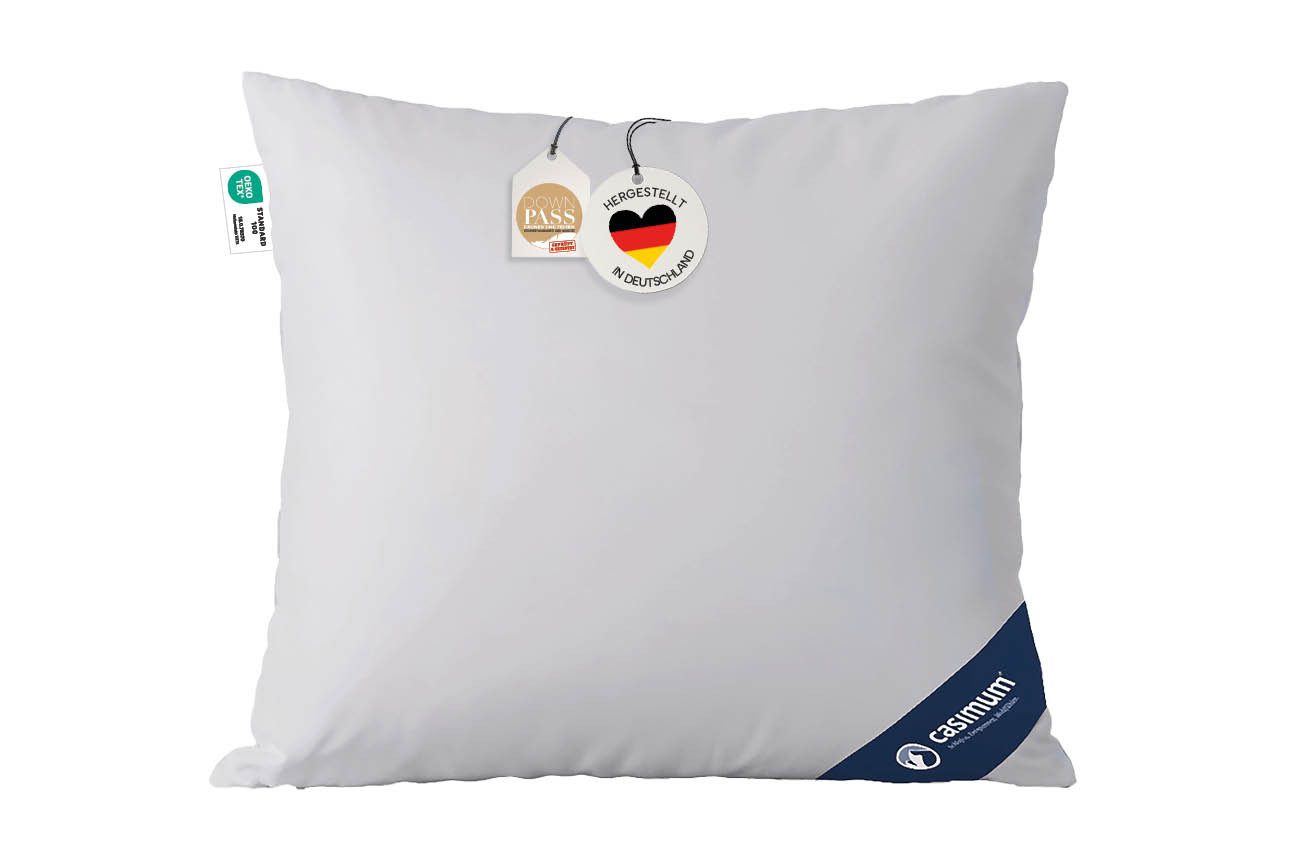 casimum Daunenkissen LUXUS Daunenkissen 80x80, Kissen 40x80, hergestellt in Deutschland, Füllung: 60 % Daunen / 40% Federn, Klasse 1, Downpass zertifiziert, Bezug: 100 % Baumwolle, Rückenschläfer, Seitenschläfer, hergestellt in Deutschland, für Всеrgiker geeignet, 80x80cm & 40x80cm