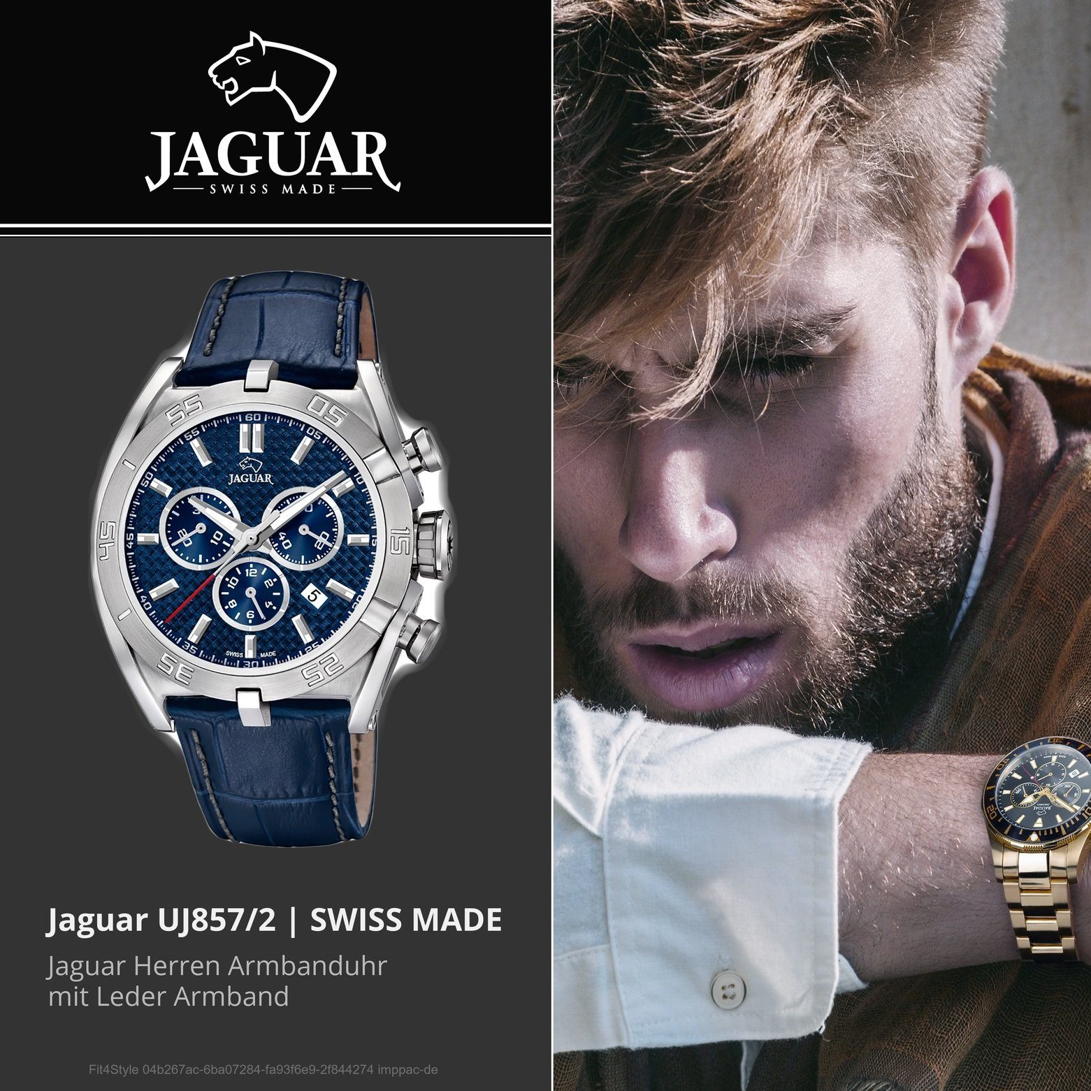 Herren Uhren Jaguar Chronograph UJ857/2 Jaguar Herren Uhr Sport Quarz J857/2 Leder, Herren Armbanduhr rund, extra groß (ca. 46mm