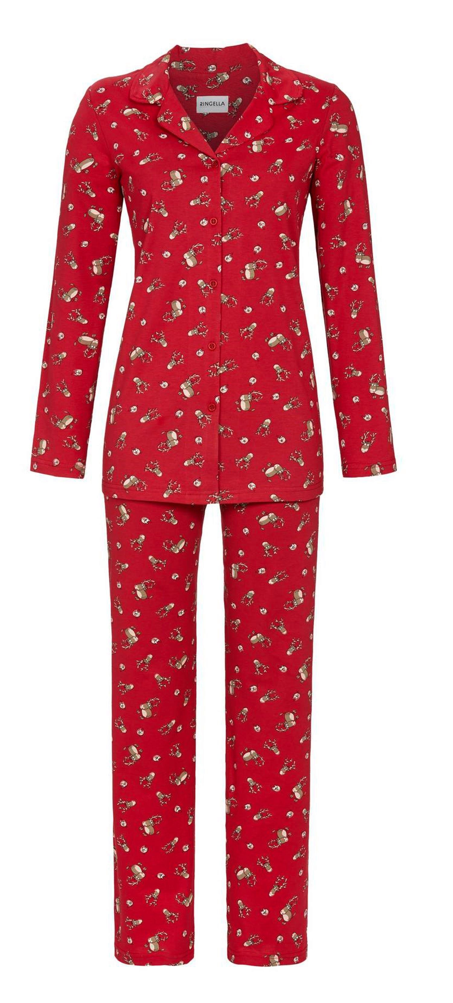 Ringella Pyjama Ringella Damen Pyjama mit Elchen (Schlafanzug, 2 tlg) Auch in großen Größen Baumwolle rot