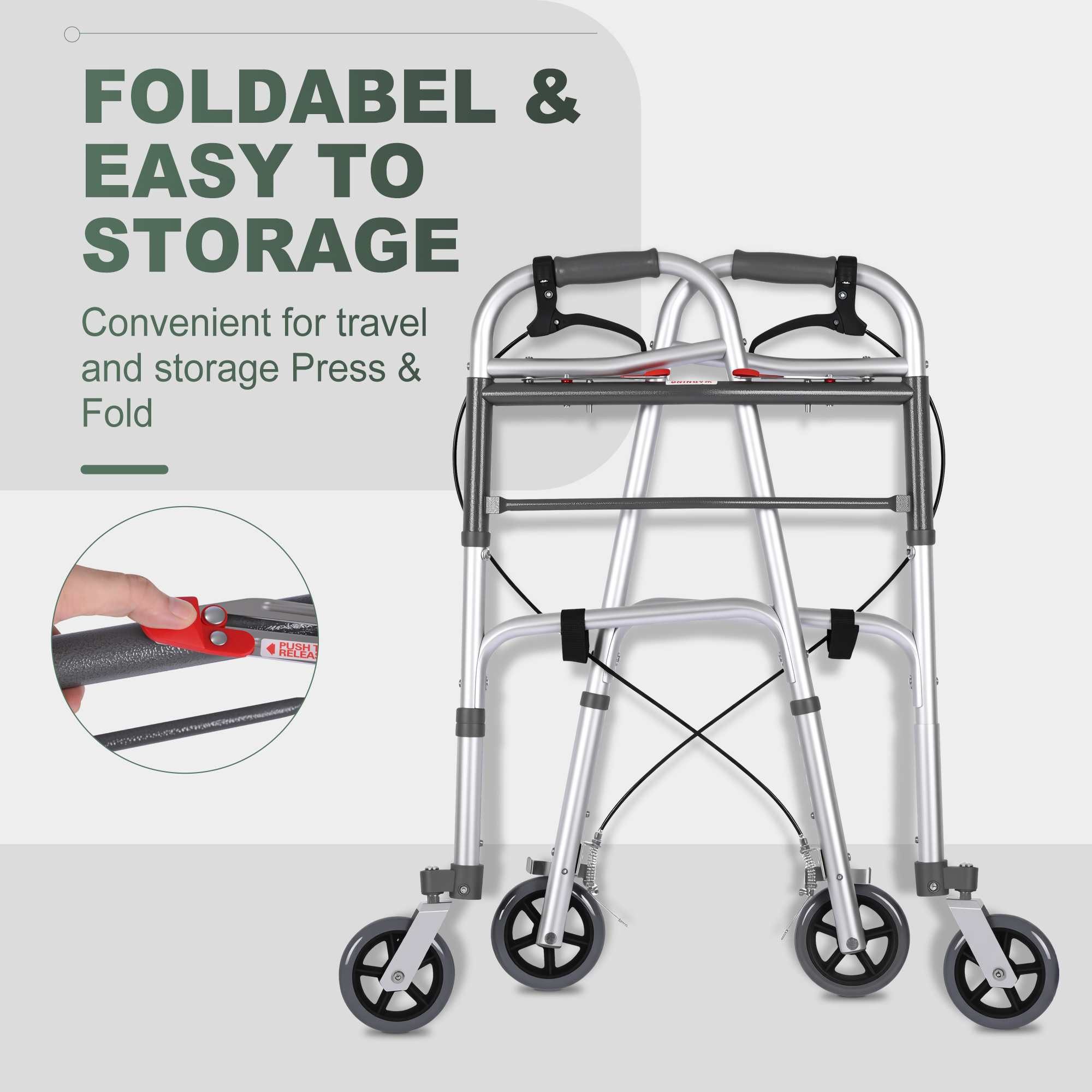 BBG Unterarmkrücke Aluminium Gehwagen mit Bremsen & EVA-Griff, Höhenverstellbar, faltbar, rutschfest & belastbar bis 136 kg für Senioren