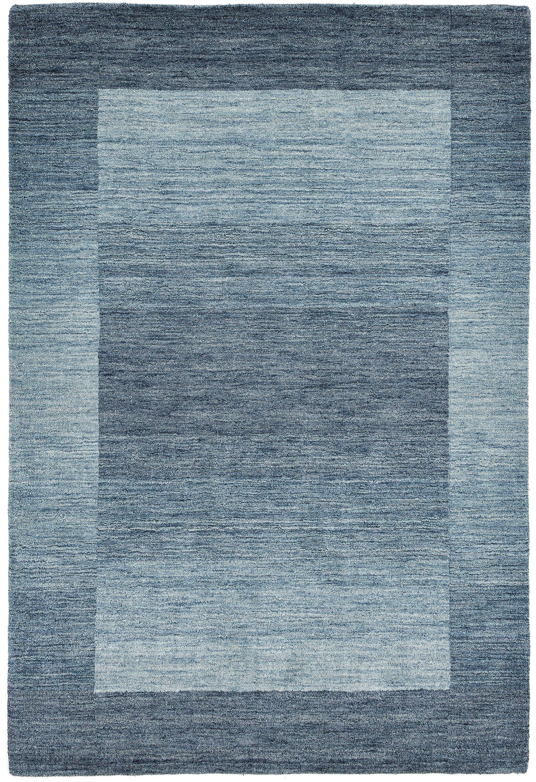 Wollteppich Gabbeh Super, Höhe: 9 Bordüre, mit THEKO, rechteckig, Handweb grau-blau Schurwolle, Teppich, handgewebt, mm, reine Wohnzimmer
