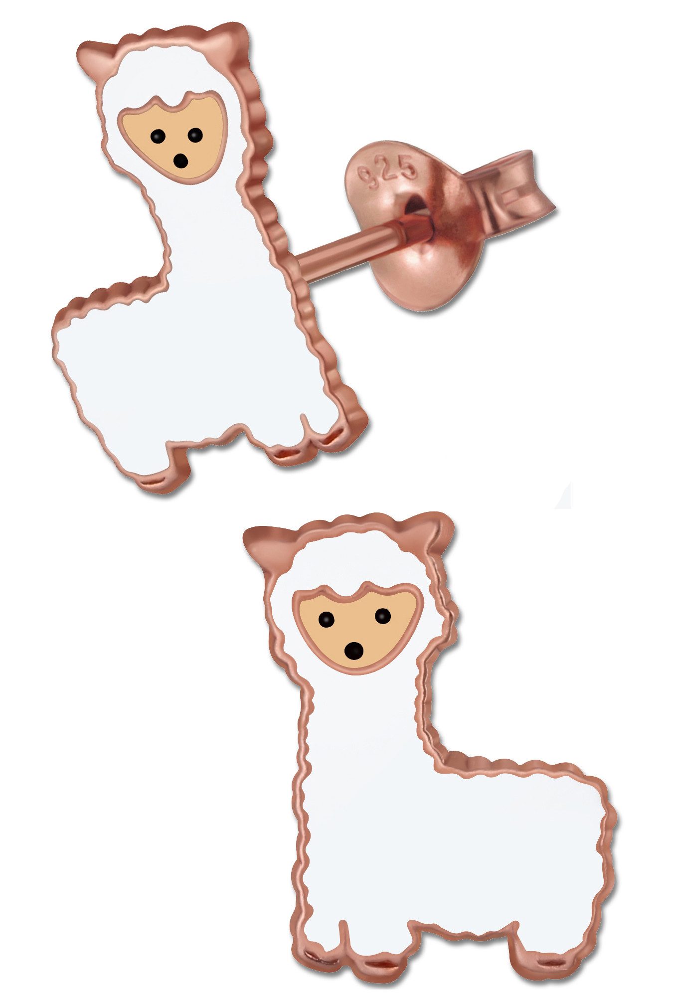 Paar Ohrstecker 925 Silber Alpaka Lama Rosegold Gold Ohrringe für Kinder Mädchen