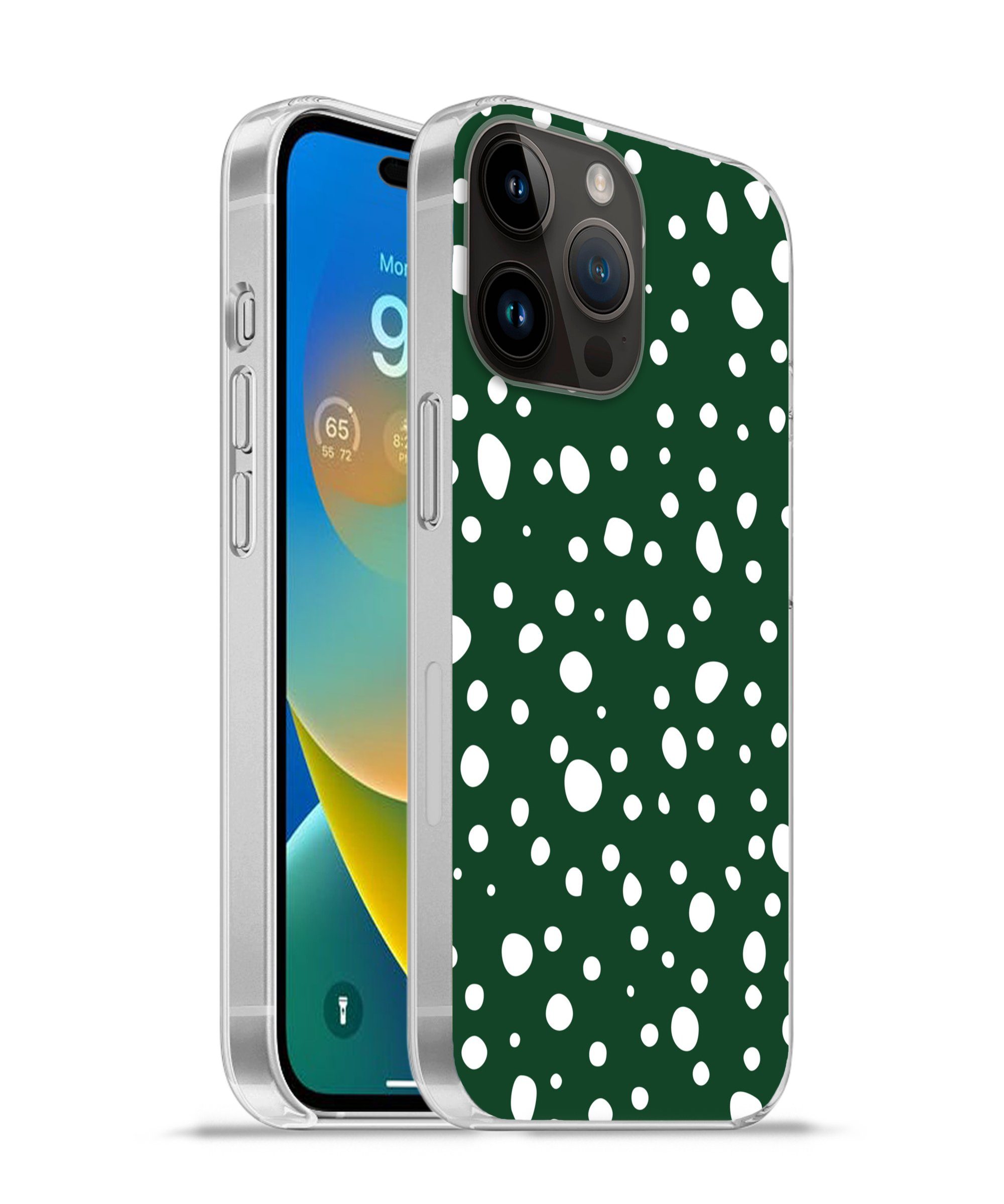 Handyhülle für Apple iPhone 14 Pro Polka dots - Weiß - Grün