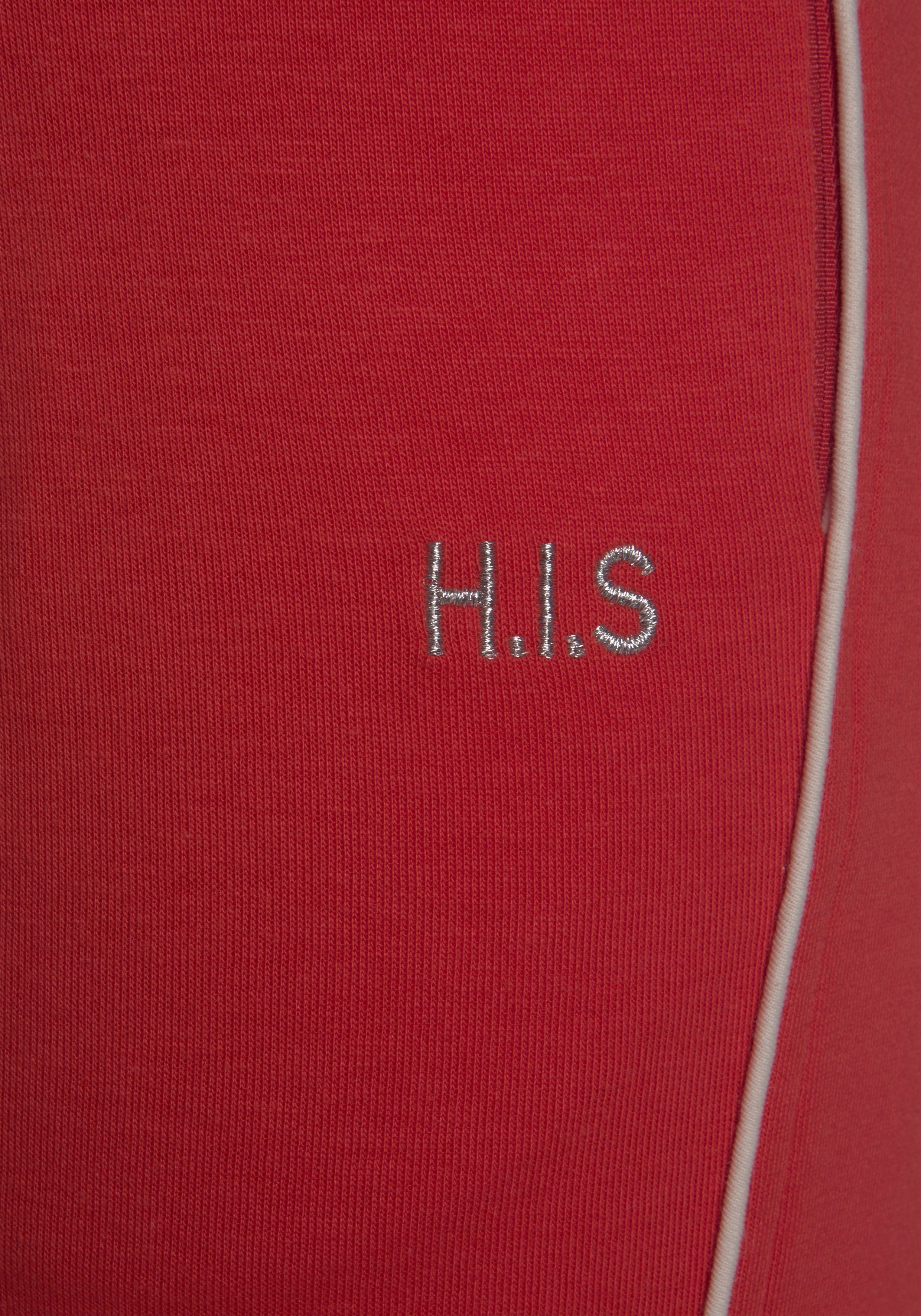 H.I.S Sweathose mit rot Beinsaum, am Reißverschluss Loungeanzug