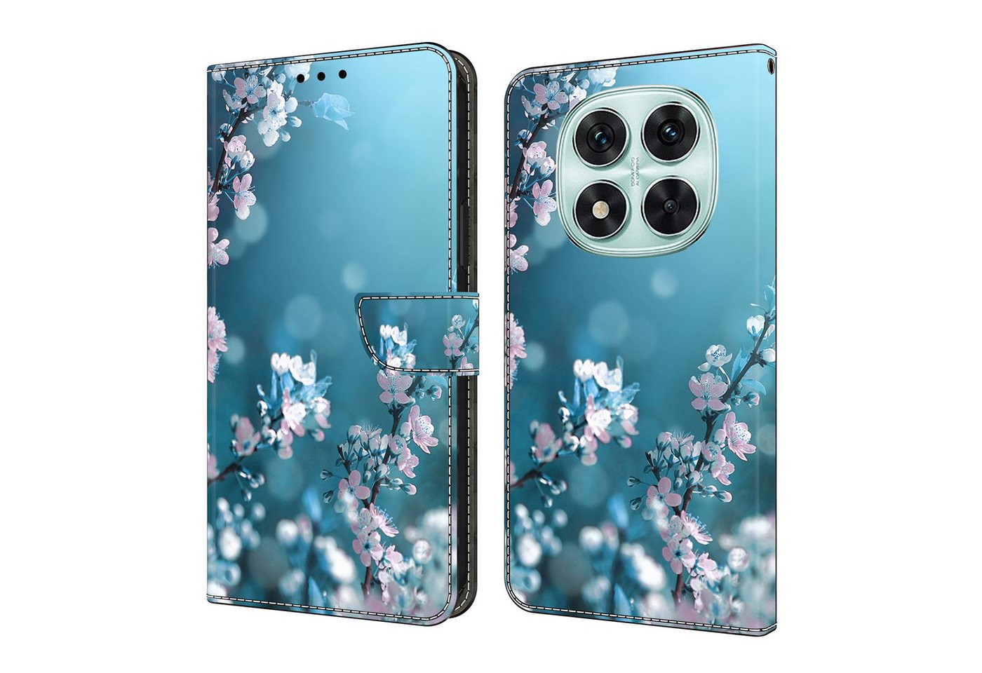 CLM-Tech Handytasche für Xiaomi Redmi Note 14 PRO 5G Hülle aus PU-Leder Klapphülle (Pflaumenblüte blau, Handyhülle mit Standfunktion - Wallet Flip Case inklusive Kartenfächer), Cover mit Magnetverschluss für Xiaomi Redmi Note 14 Pro 5G / 4G