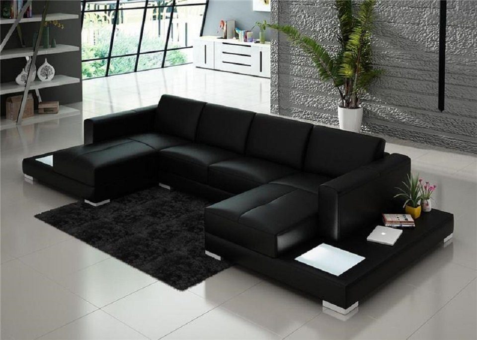 JVmoebel Ecksofa Wohnzimmer Sitzmöbel Couch Garnitur Leder Sofa Polster Eckcouch, Made in Europe Schwarz