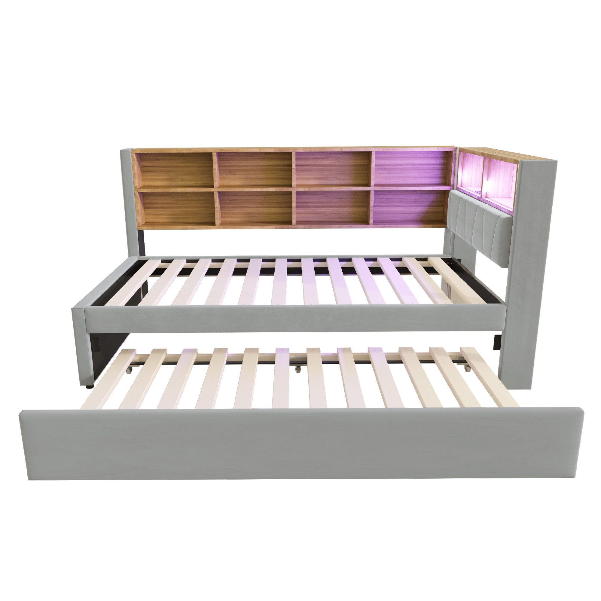 Fanttik Bettgestell Schlafsofa 90/140x200 mit LED, Steckdosen & Stauraum