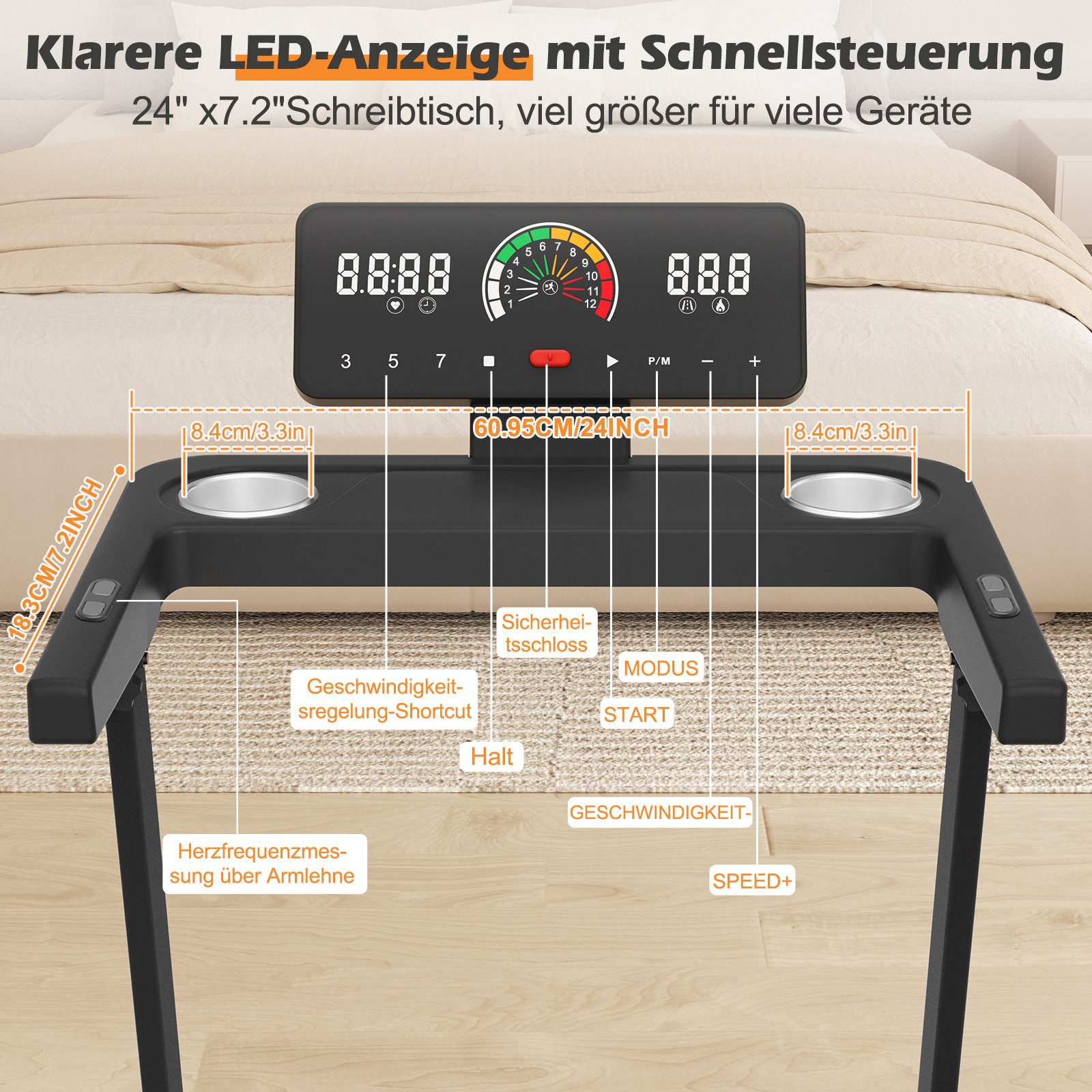 TWSOUL Laufband Klappbares Walking Pad, 1-12 km/h, 2238W motor, 1-12 km/h, Max. 180 KG
