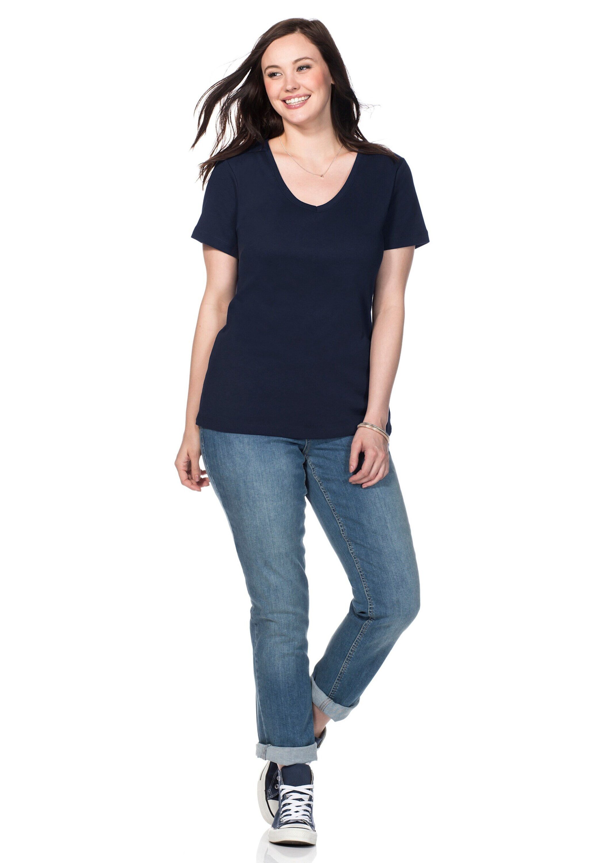 Sheego T-Shirt T-Shirt Kurzarm mit V-Ausschnitt – Bild 3 von 5