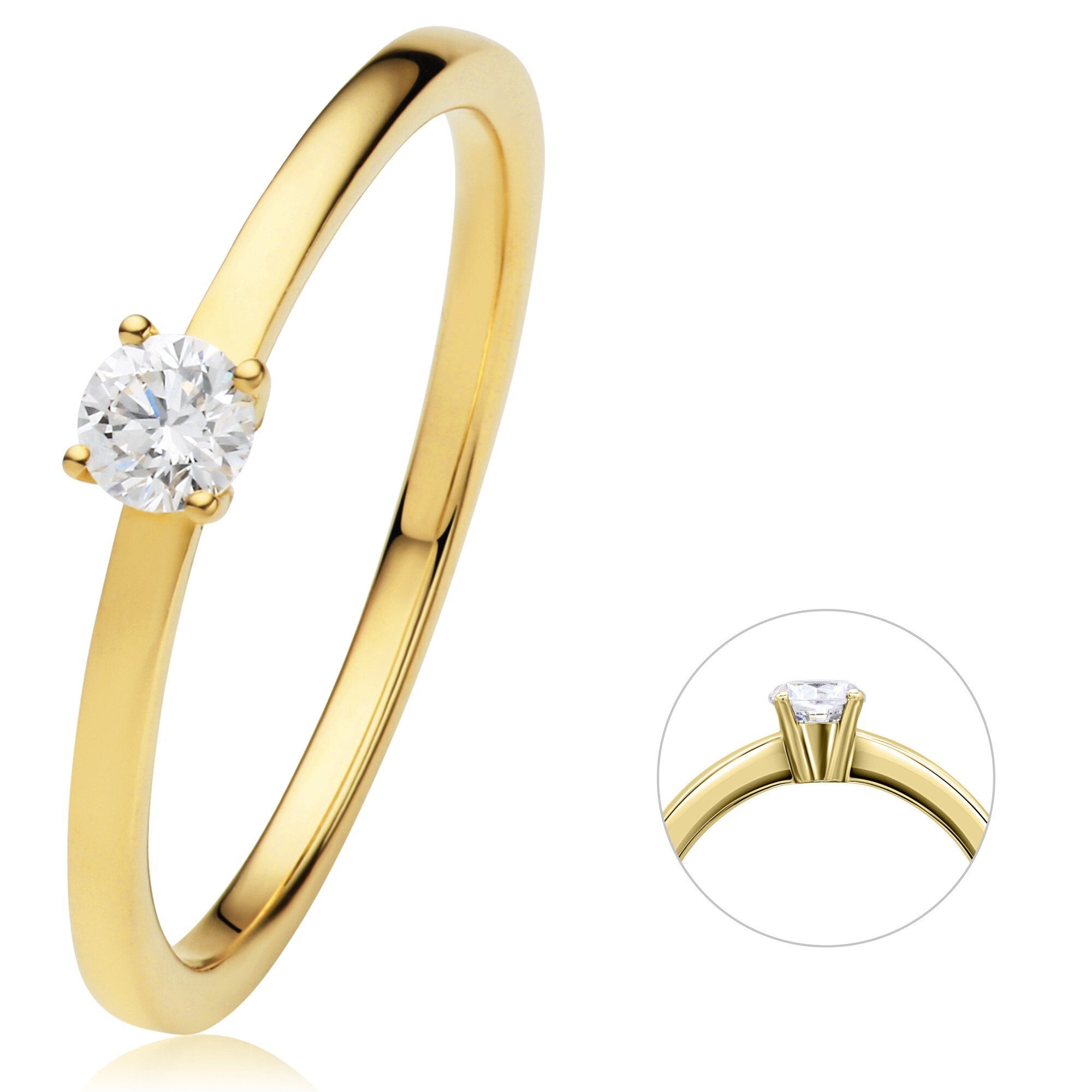 Diamantring 0.15 ct Diamant Brillant Ring aus 585 Gelbgold